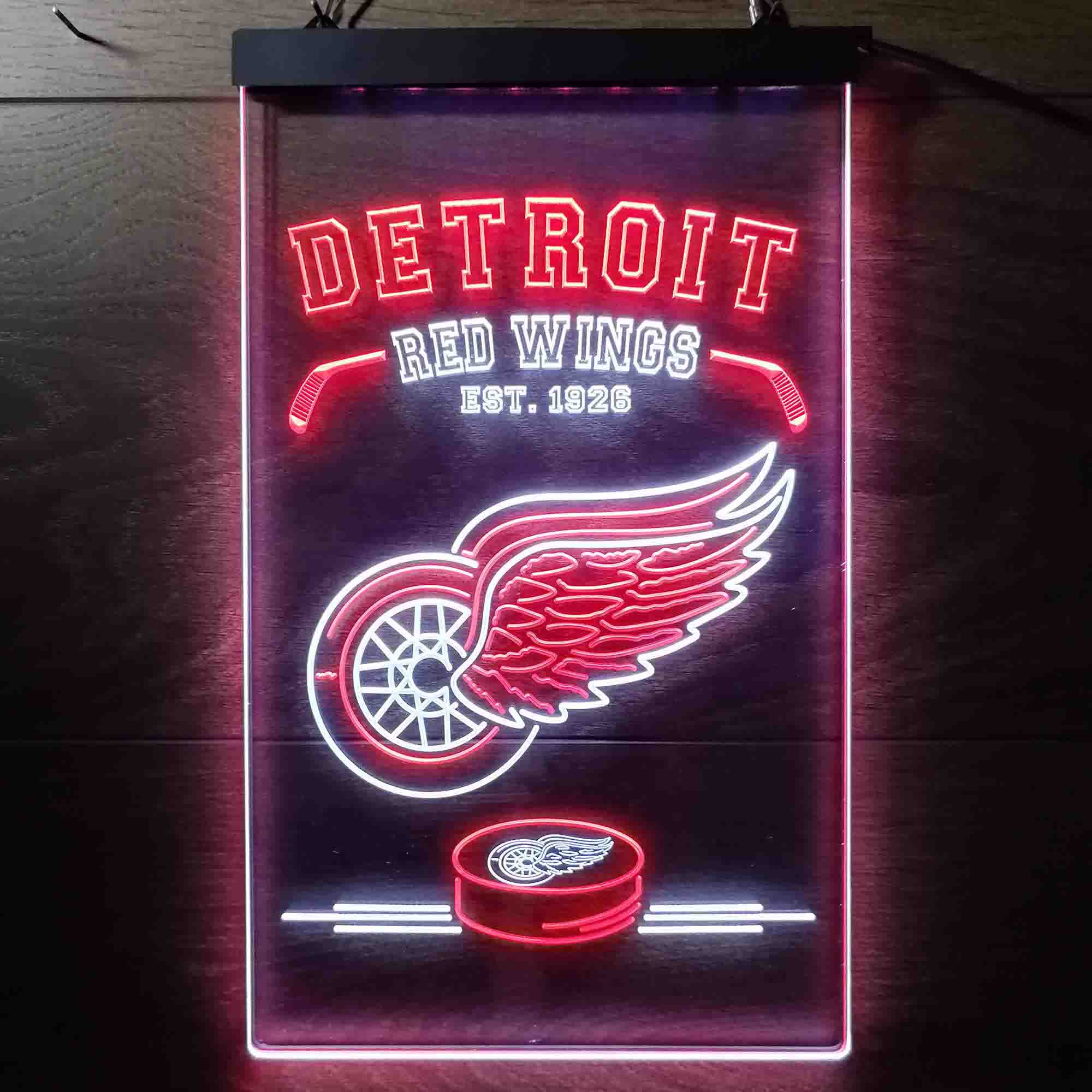 Personalized Custom Your Sport Team Red Wings Est. 1926 Dual Color LED Neon Sign ProLedSign