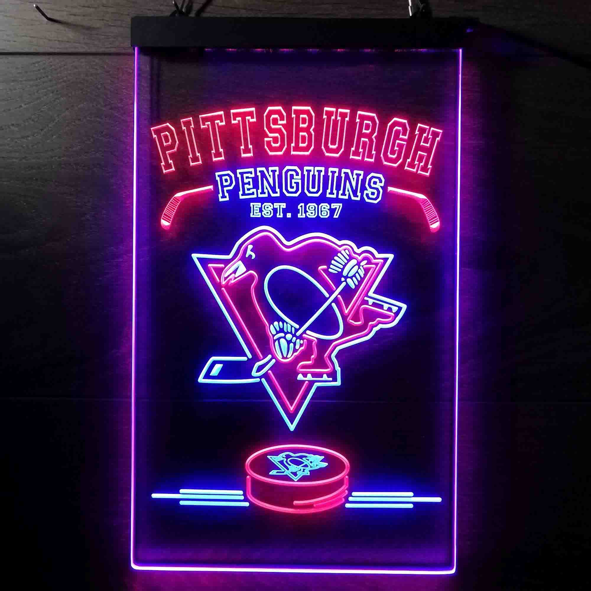 Personalized Custom Your Sport Team Penguins Est. 1967 Dual Color LED Neon Sign ProLedSign