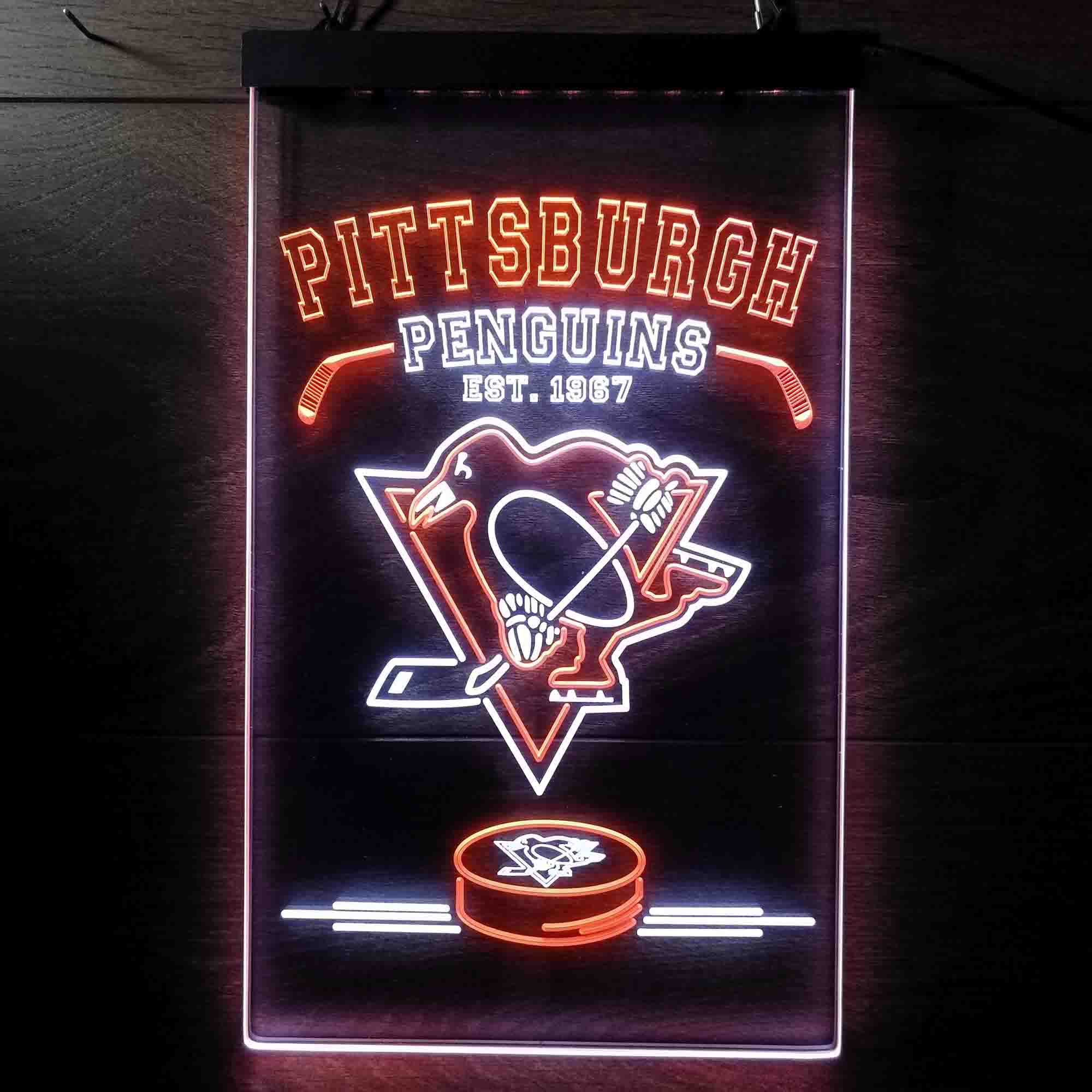 Personalized Custom Your Sport Team Penguins Est. 1967 Dual Color LED Neon Sign ProLedSign