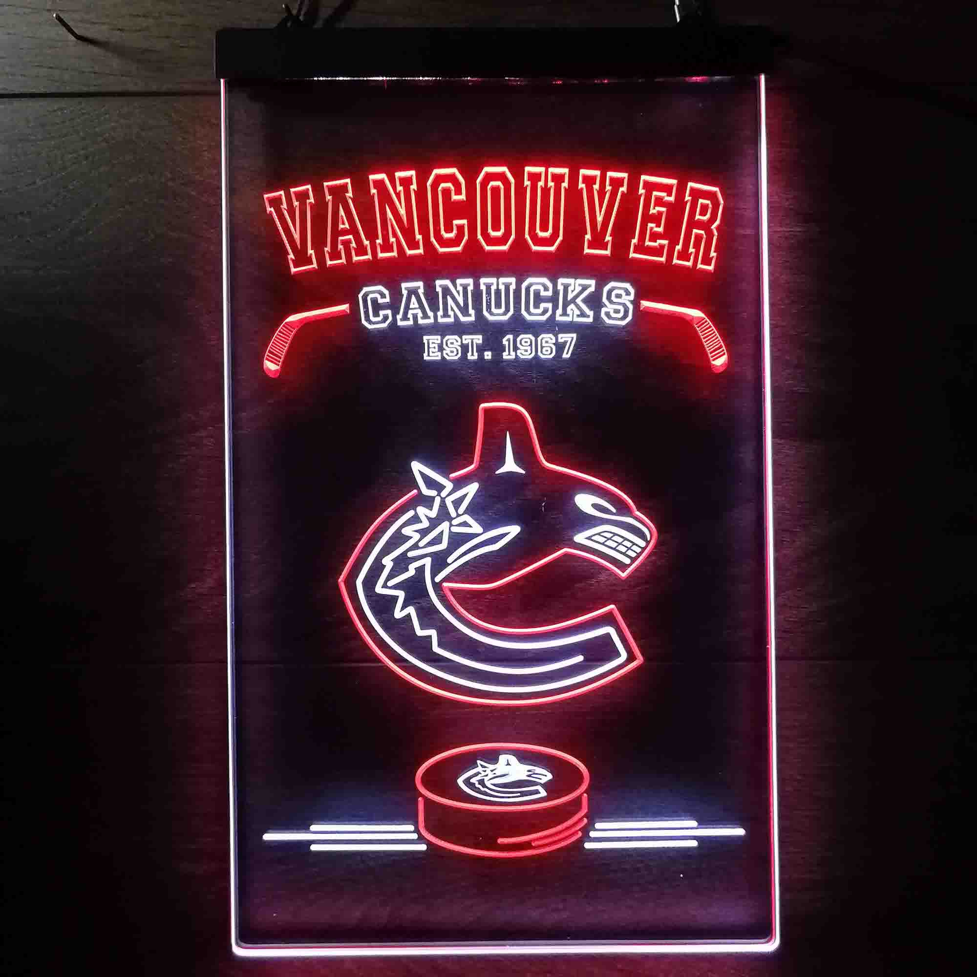 Personalized Custom Your Sport Team Vancouver Canucks Est. 1967 Dual Color LED Neon Sign ProLedSign