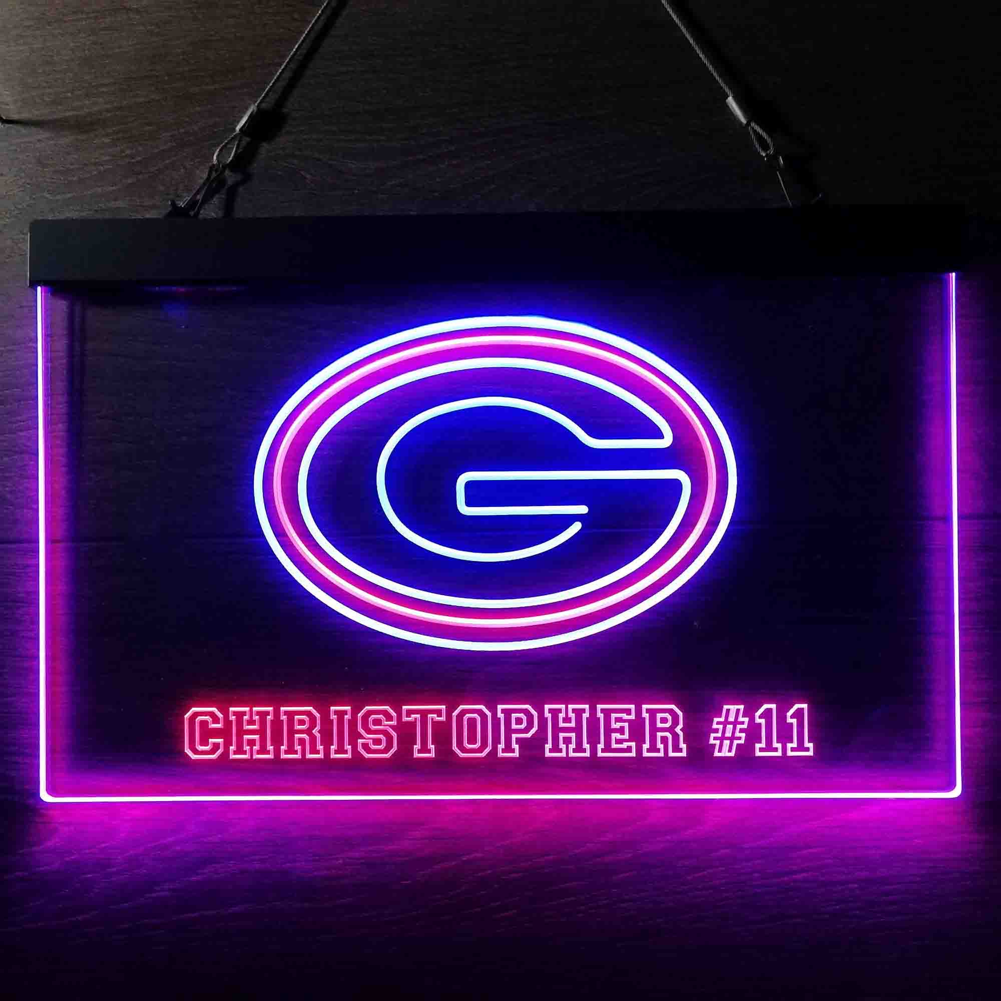 Personalized Green Bay Packers Team Number Neon-Like LED Sign - ProLedSign