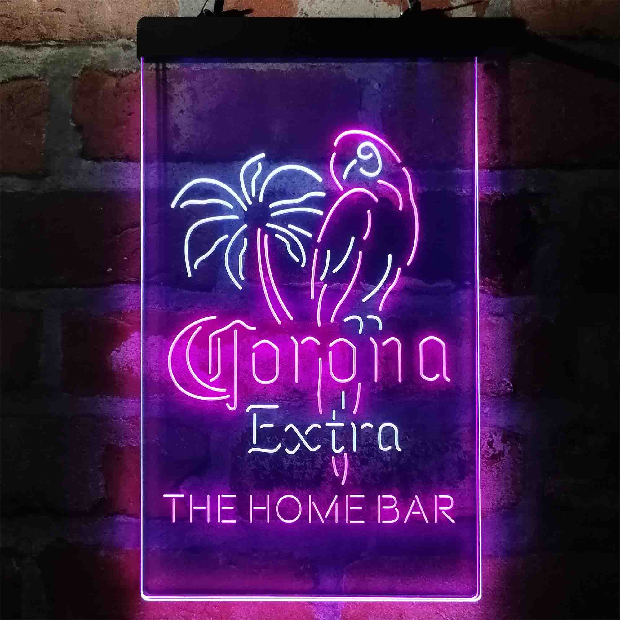 Personalized Corona Extra Parrot Bird Palm Tree Neon-Like LED Sign - Custom Wall Decor Gift