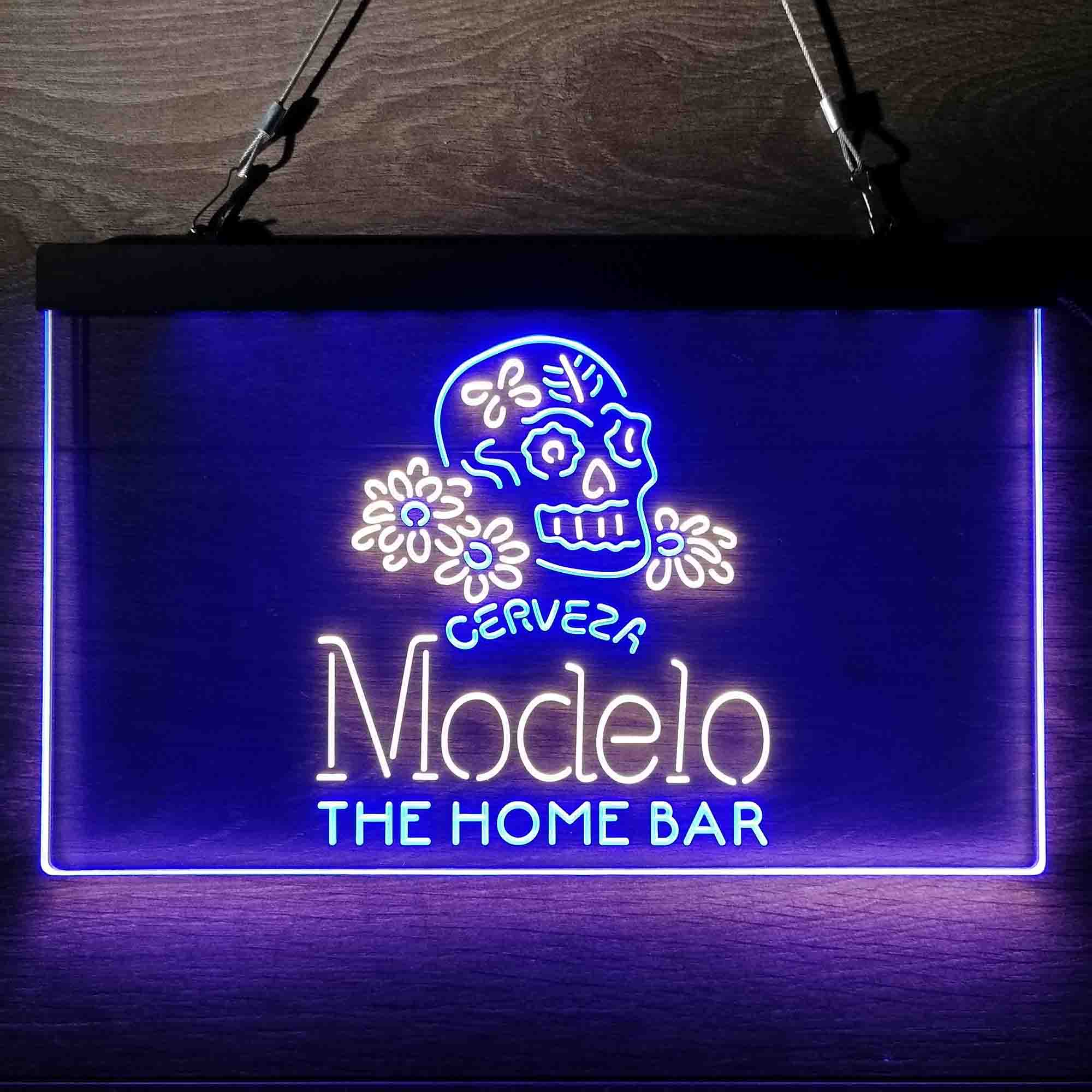 Custom Personalized Cerveza Modelo Skull Beer Bar Dual Color LED Neon Sign
