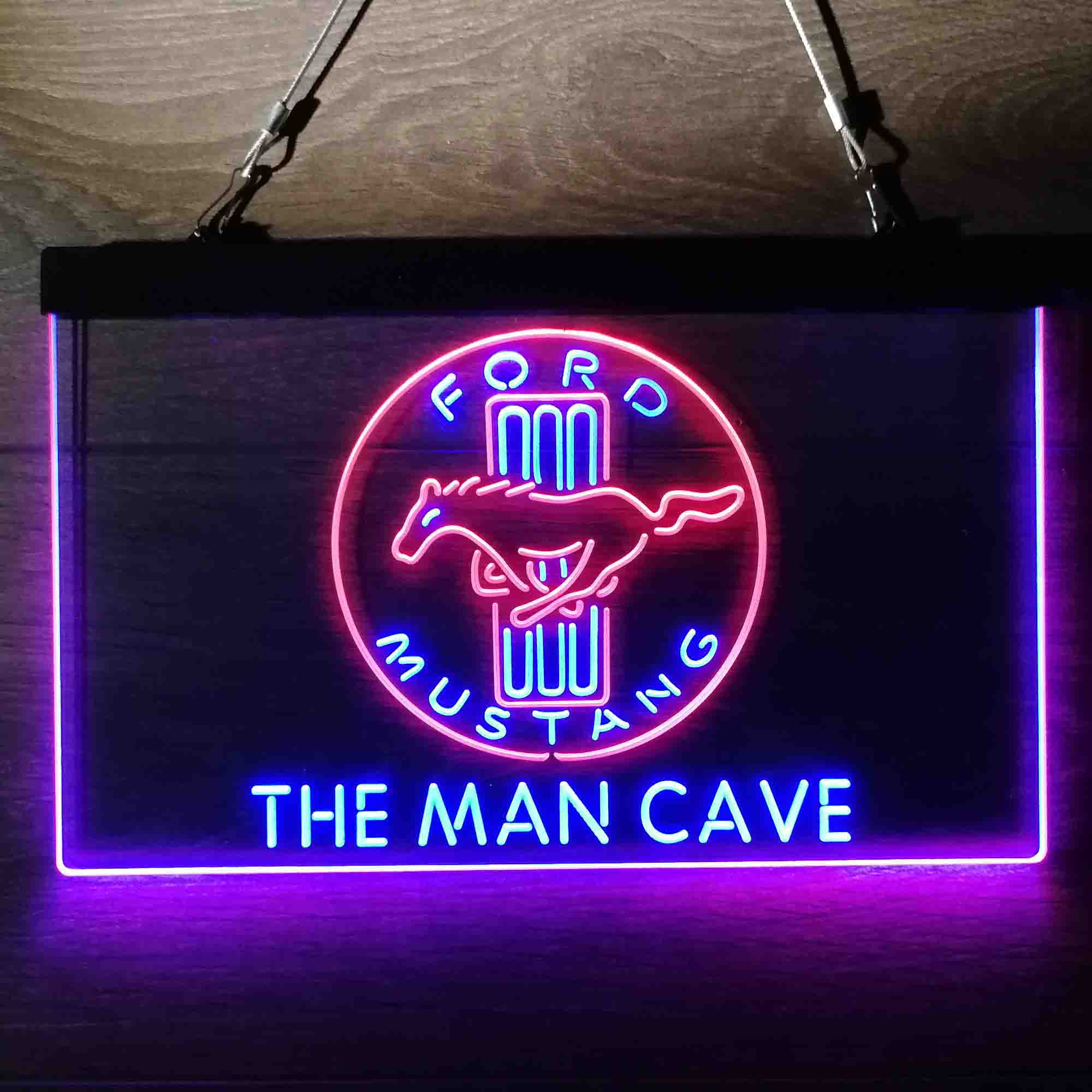 Custom Personalized Ford Mustang Horse Car Bar Dual Color LED Neon Sign