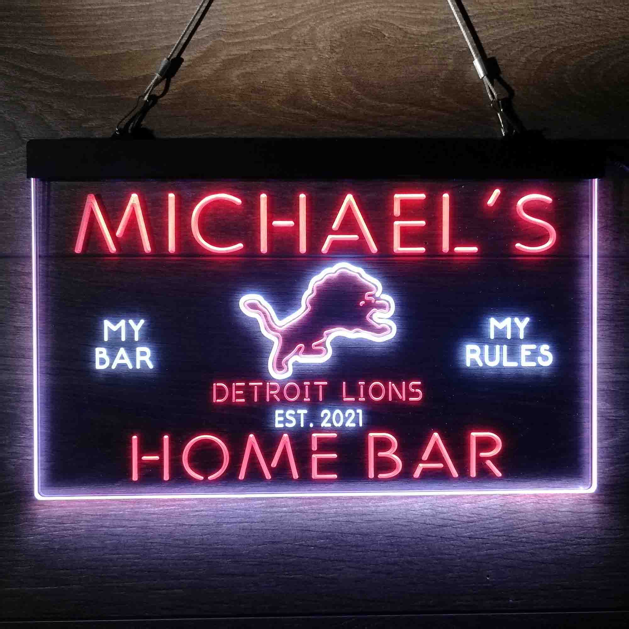Personalized Detroits Lion Football Bar Neon-Like LED Sign