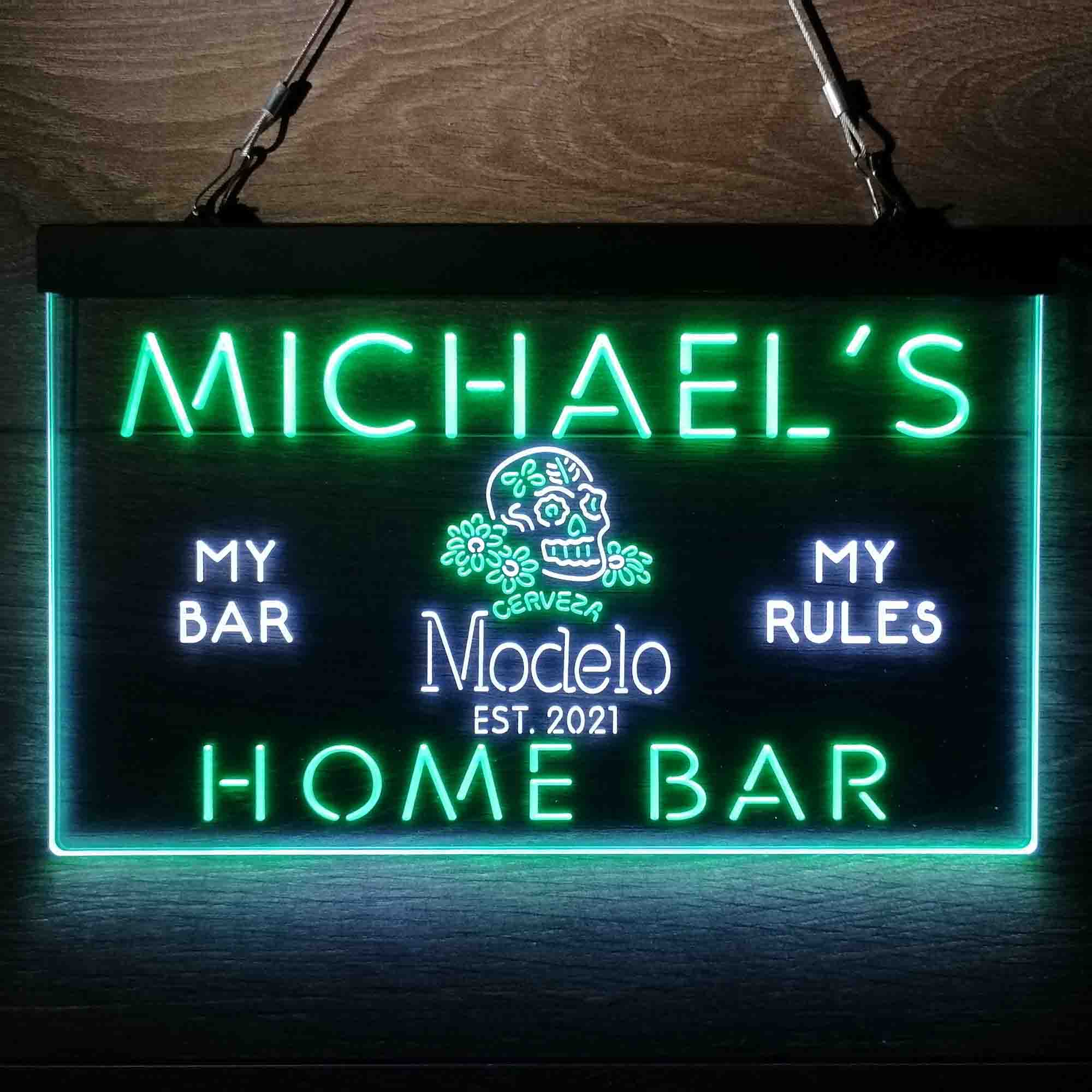 Personalized Cerveza Modelo Skull Beer Bar Neon-Like LED Sign