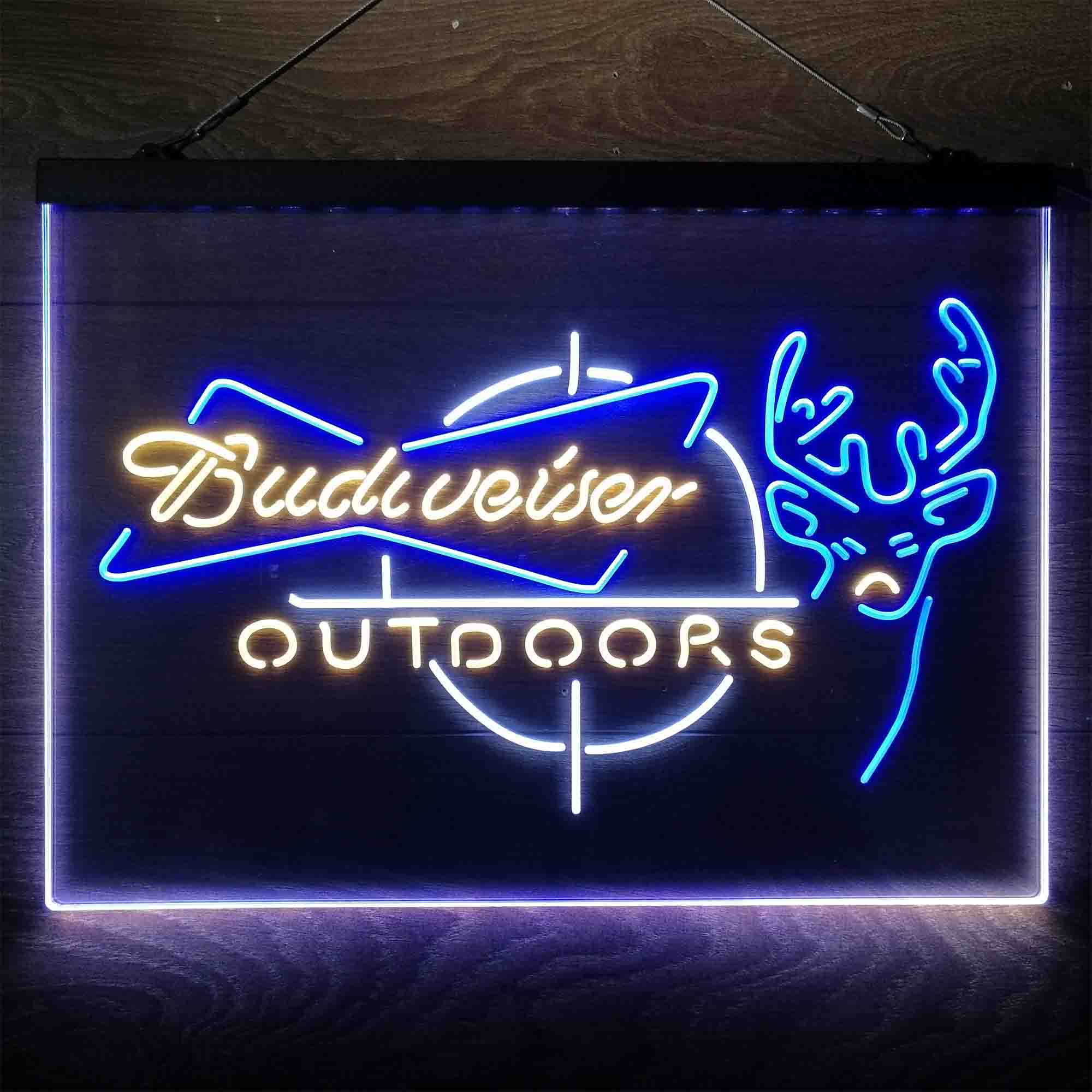 Budweiser Outdoor Hunting Cabin Deer Neon 3-Color LED Sign