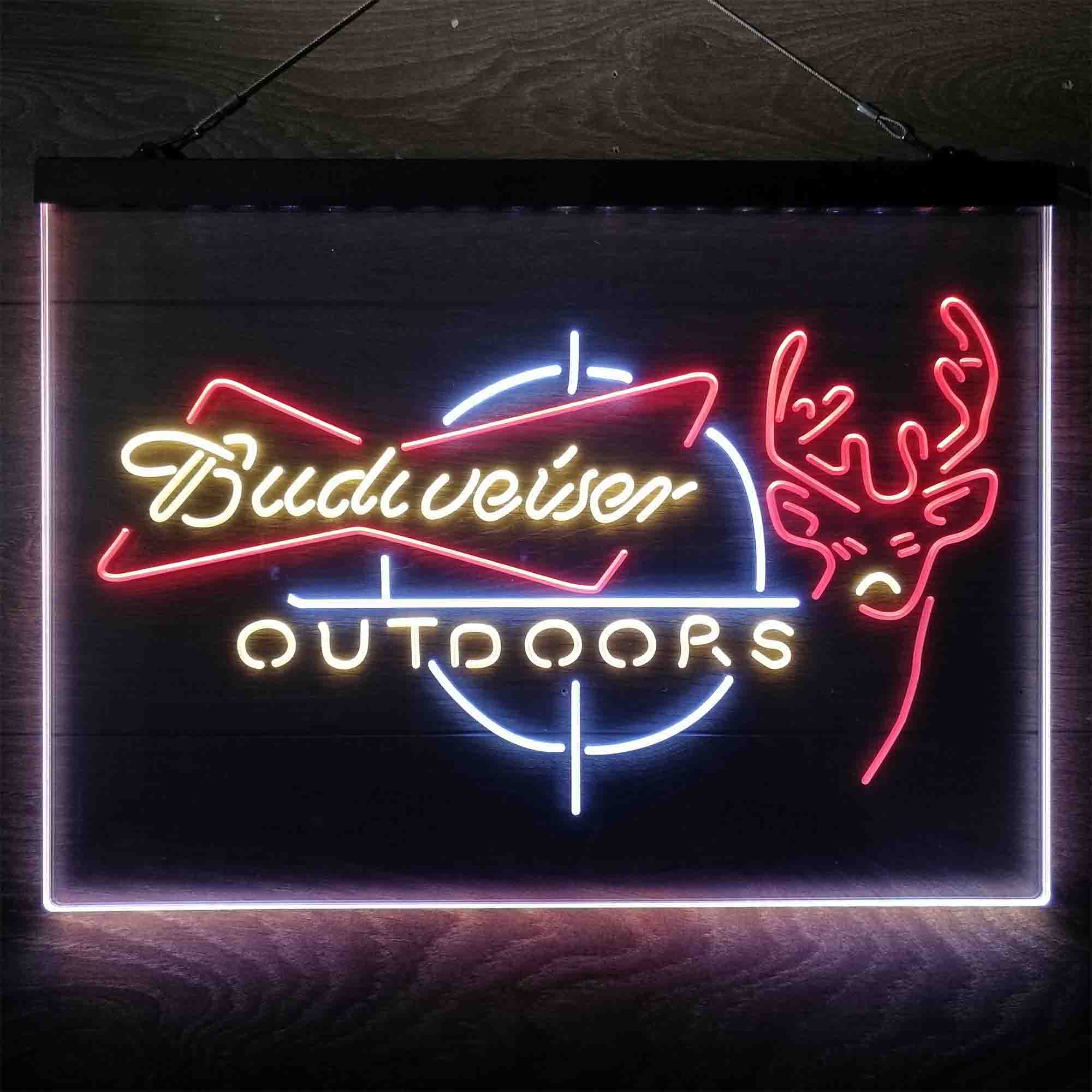 Budweiser Outdoor Hunting Cabin Deer Neon 3-Color LED Sign