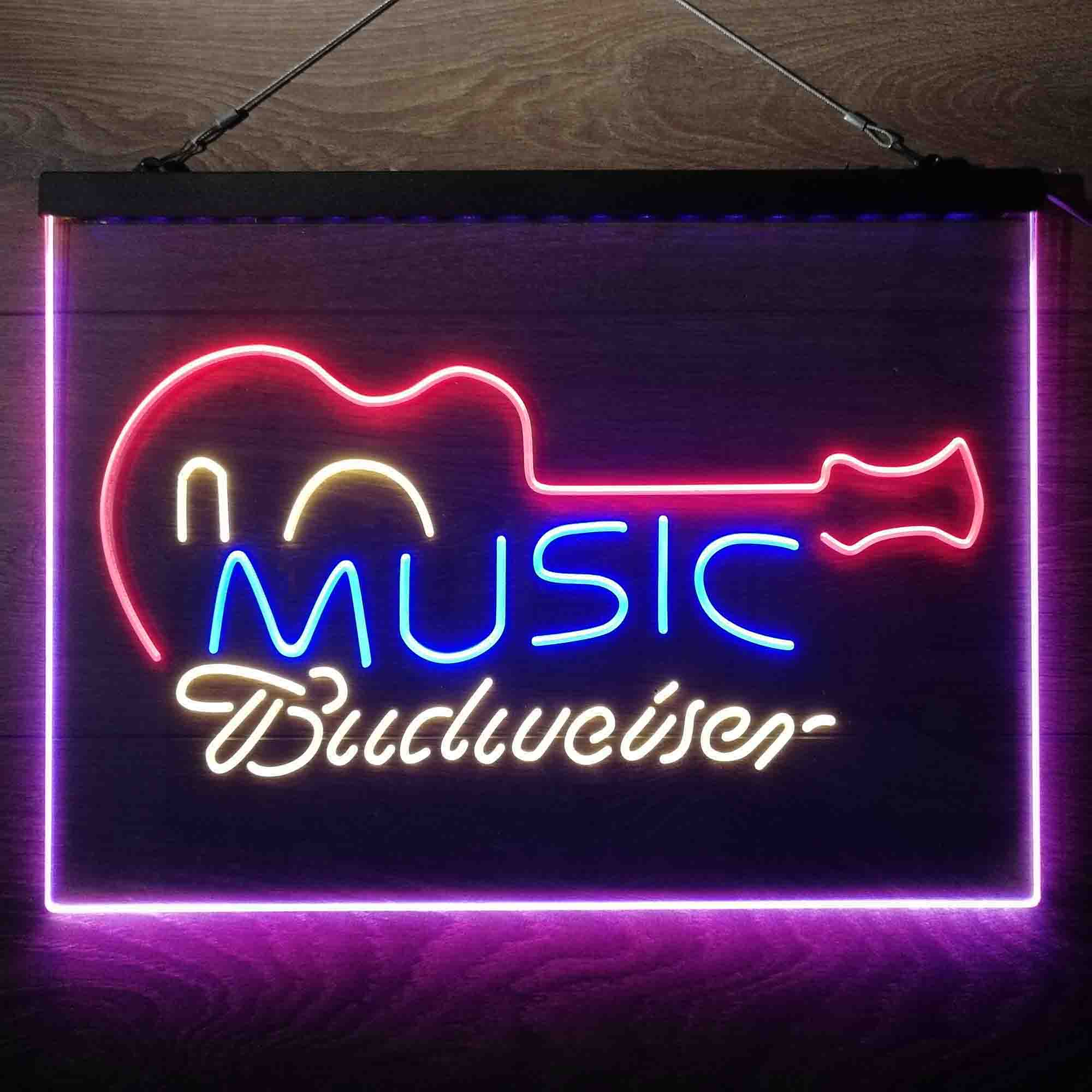 Budweiser Music Guitar Neon 3-Color LED Sign