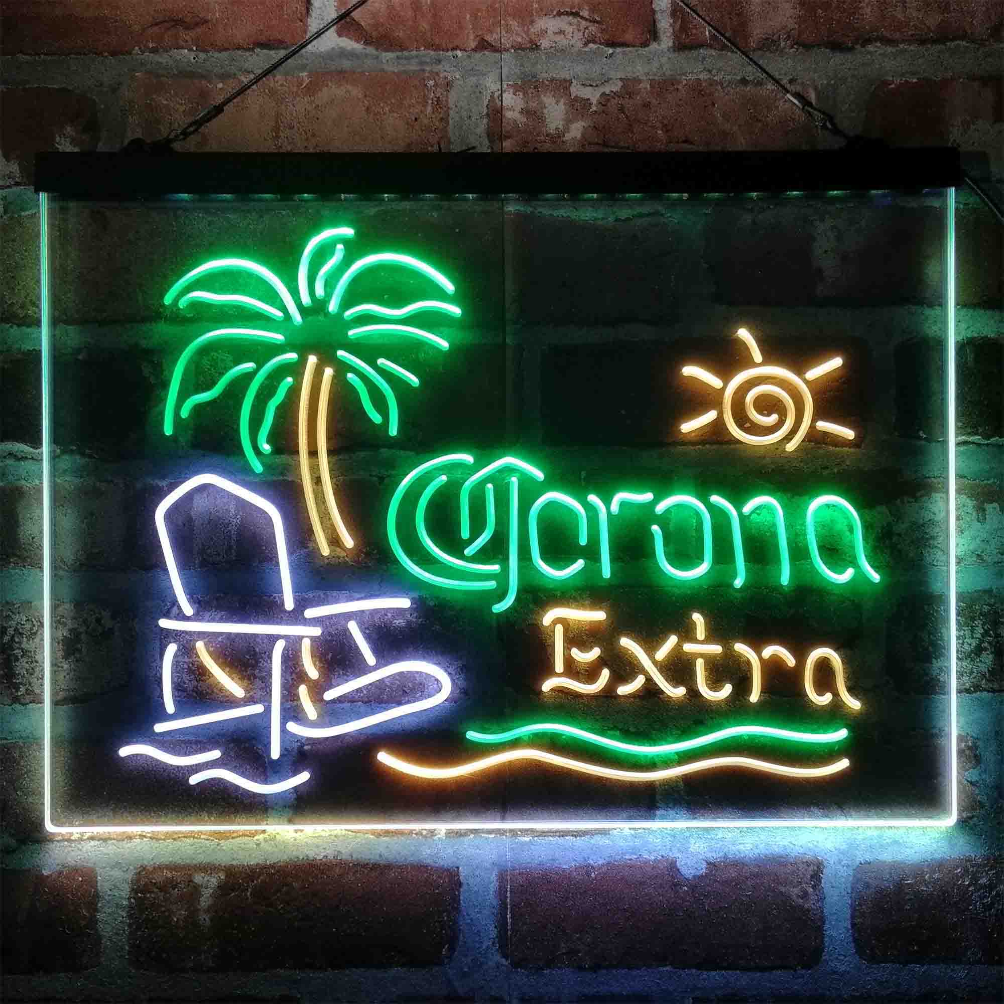 Corona Extra Palm Tree Beach Chair Neon 3-Color LED Sign