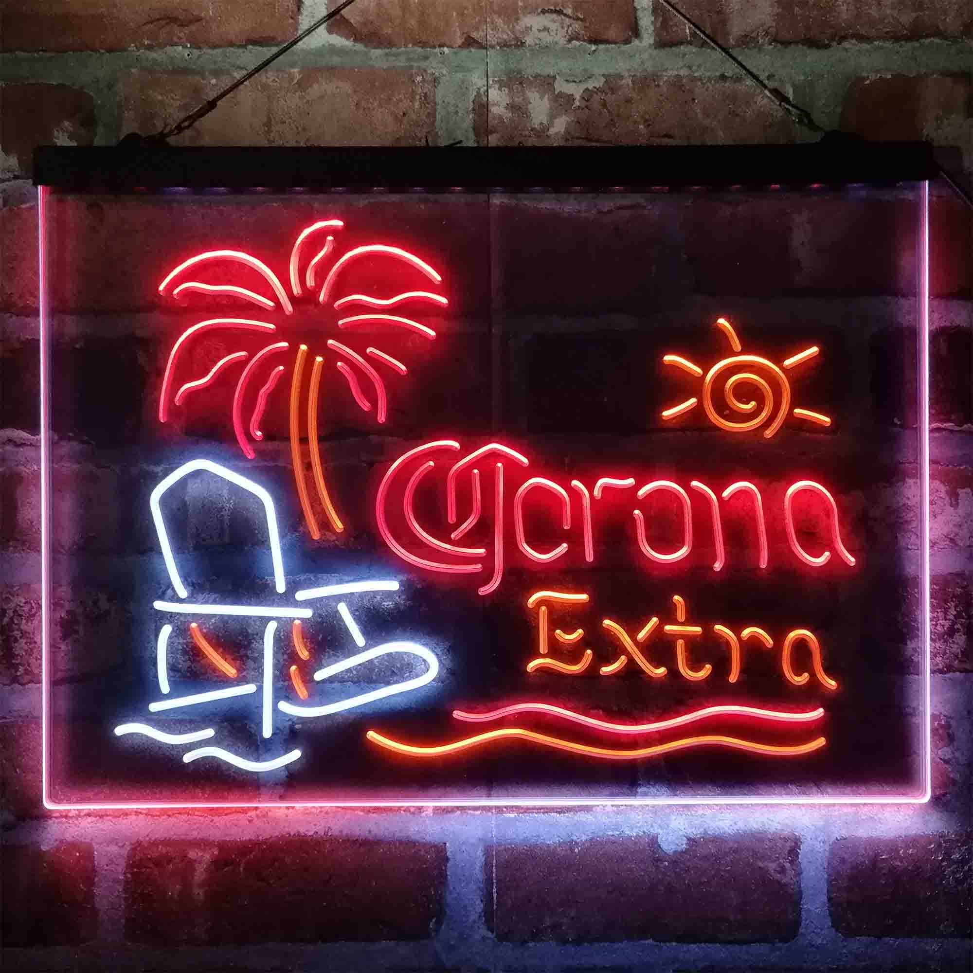 Corona Extra Palm Tree Beach Chair Neon 3-Color LED Sign