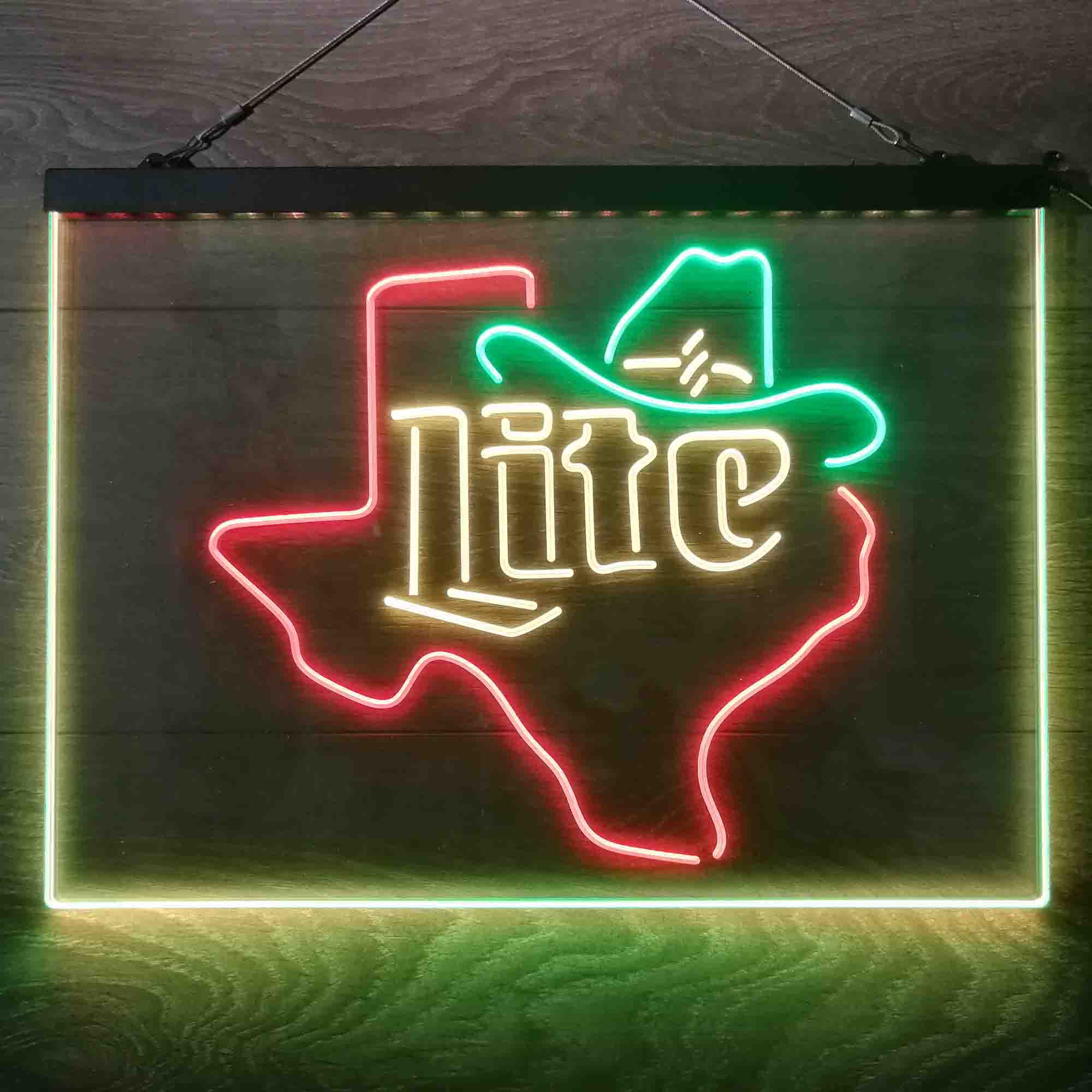 Miller Lite Cowboys Hat Texas Neon 3-Color LED Sign