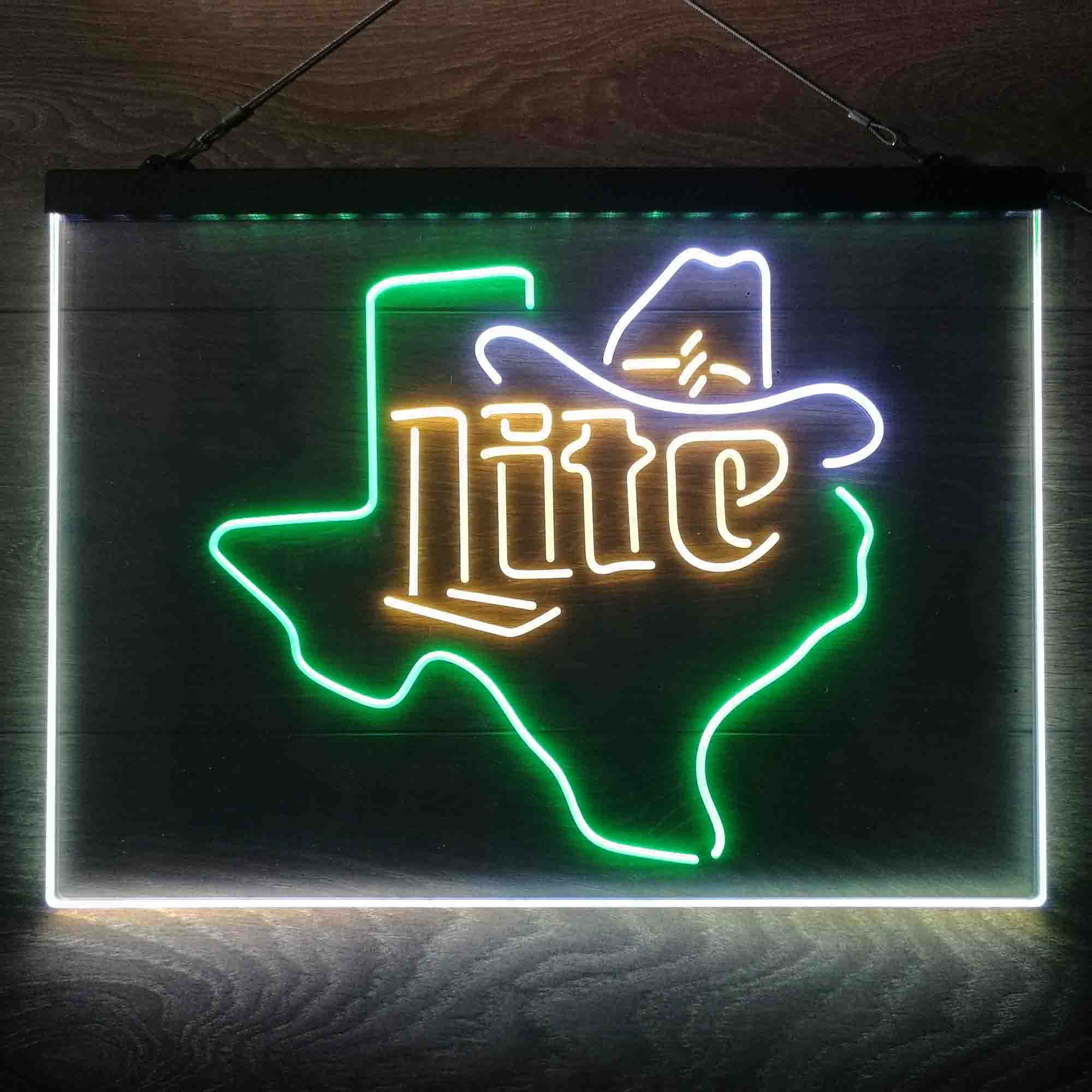 Miller Lite Cowboys Hat Texas Neon 3-Color LED Sign