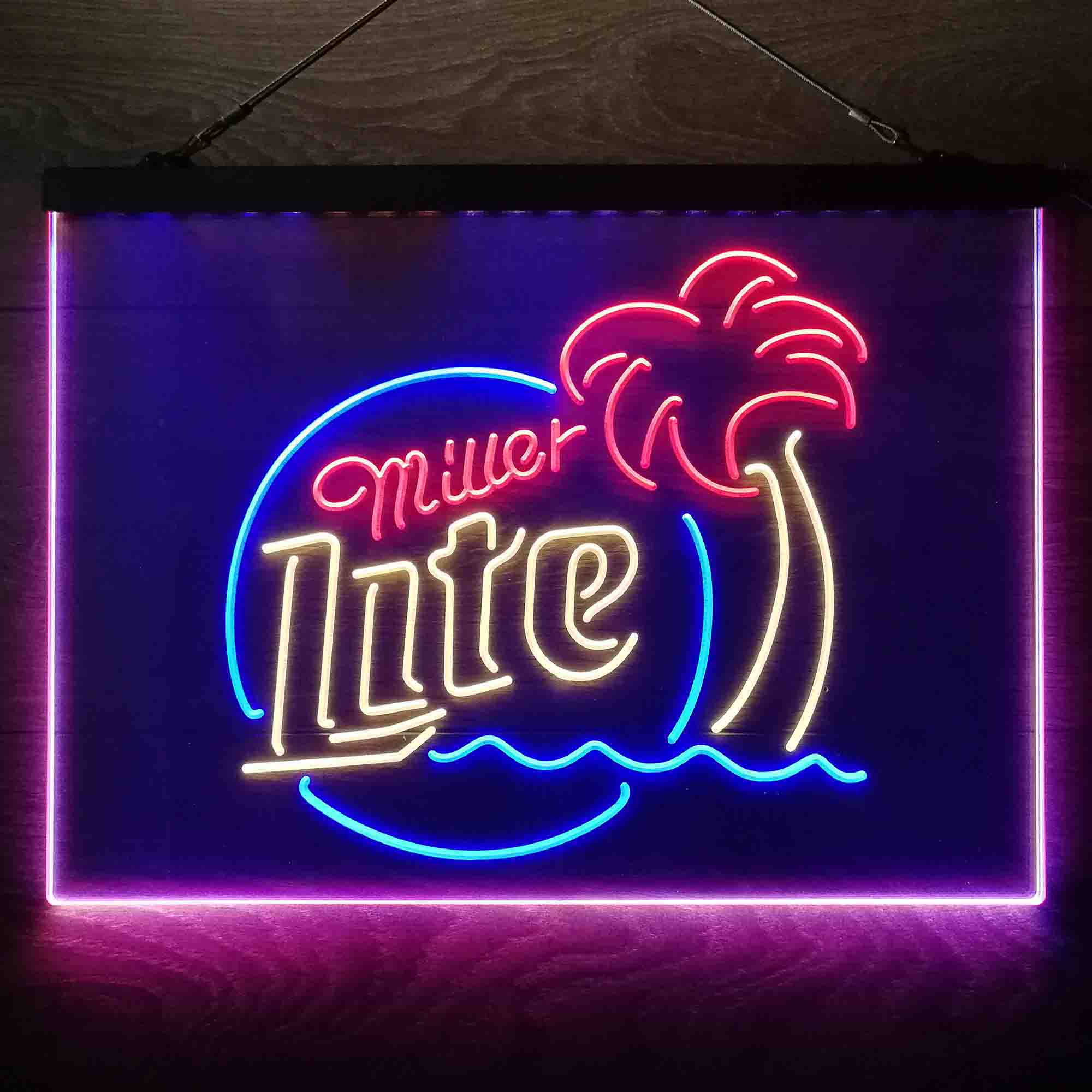 Miller Lite Palm Tree Beer Bar Neon 3-Color LED Sign