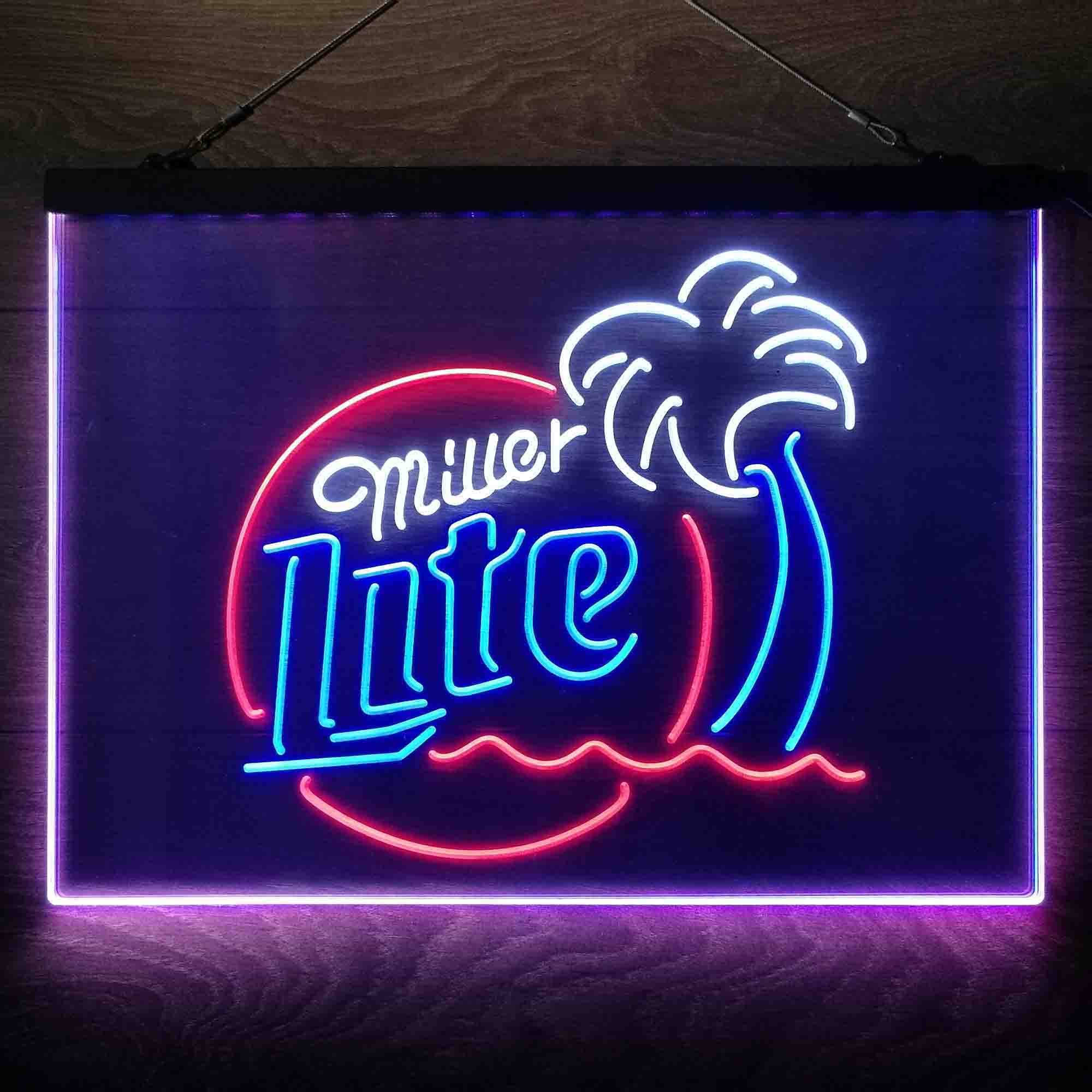 Miller Lite Palm Tree Beer Bar Neon 3-Color LED Sign