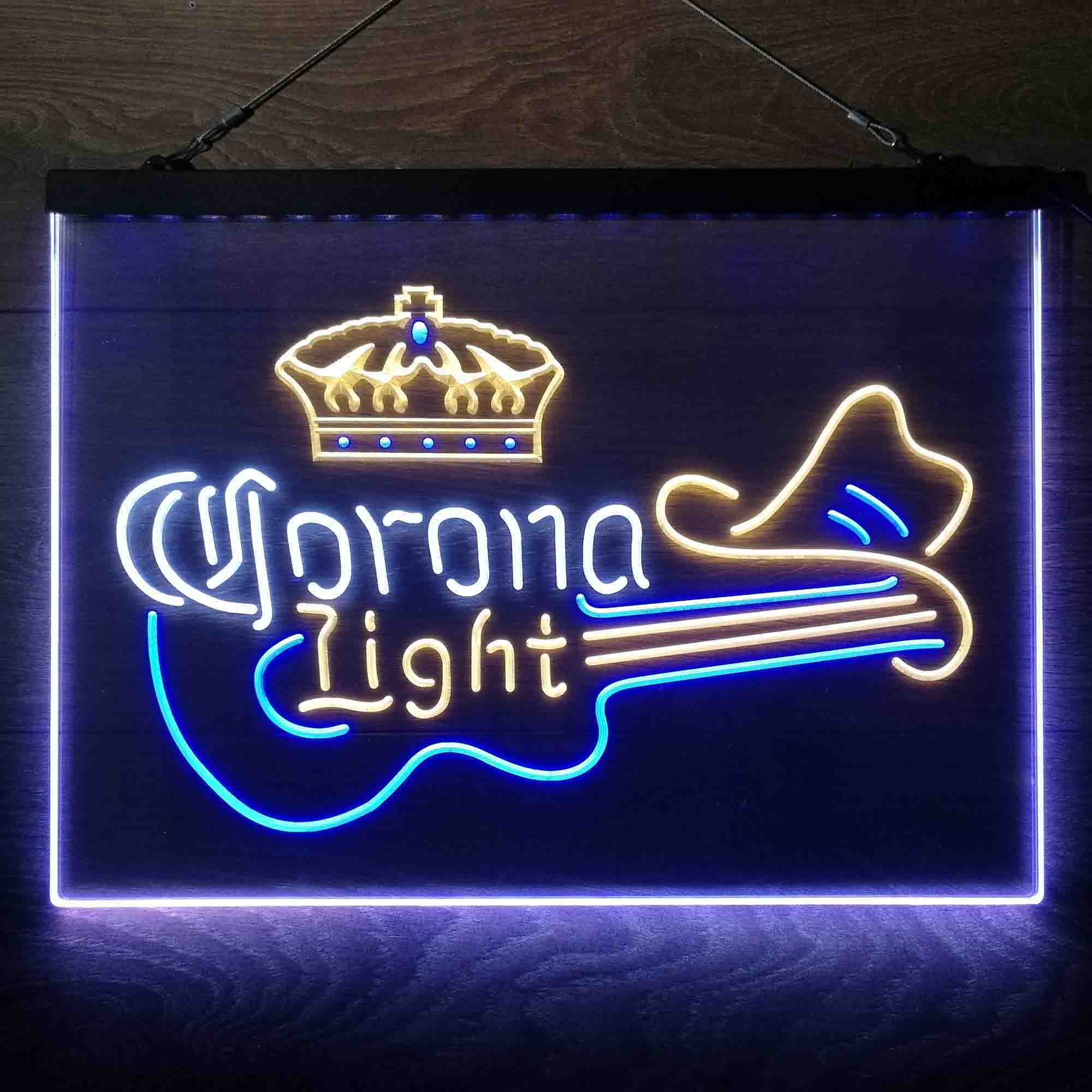 Coronas Light Guitar Cowboy Hat Neon 3-Color LED Sign