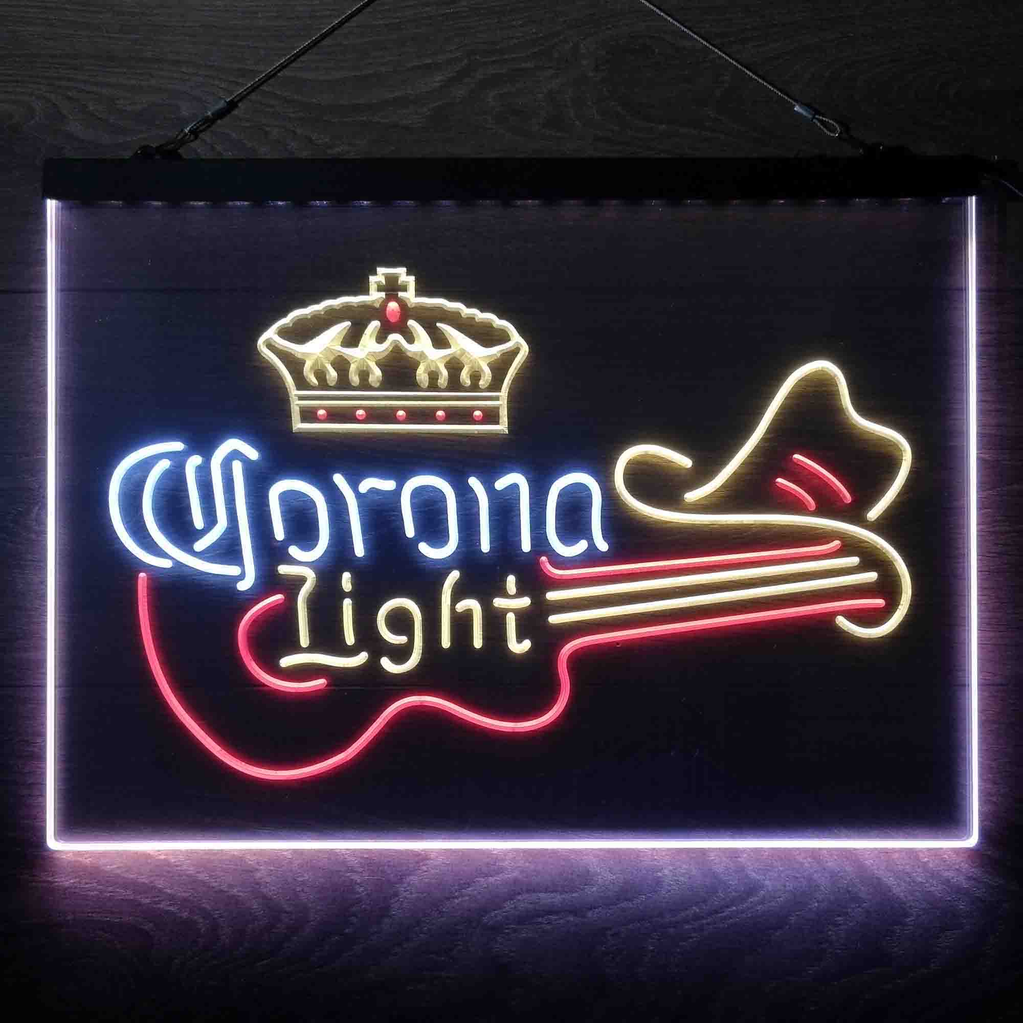 Coronas Light Guitar Cowboy Hat Neon 3-Color LED Sign