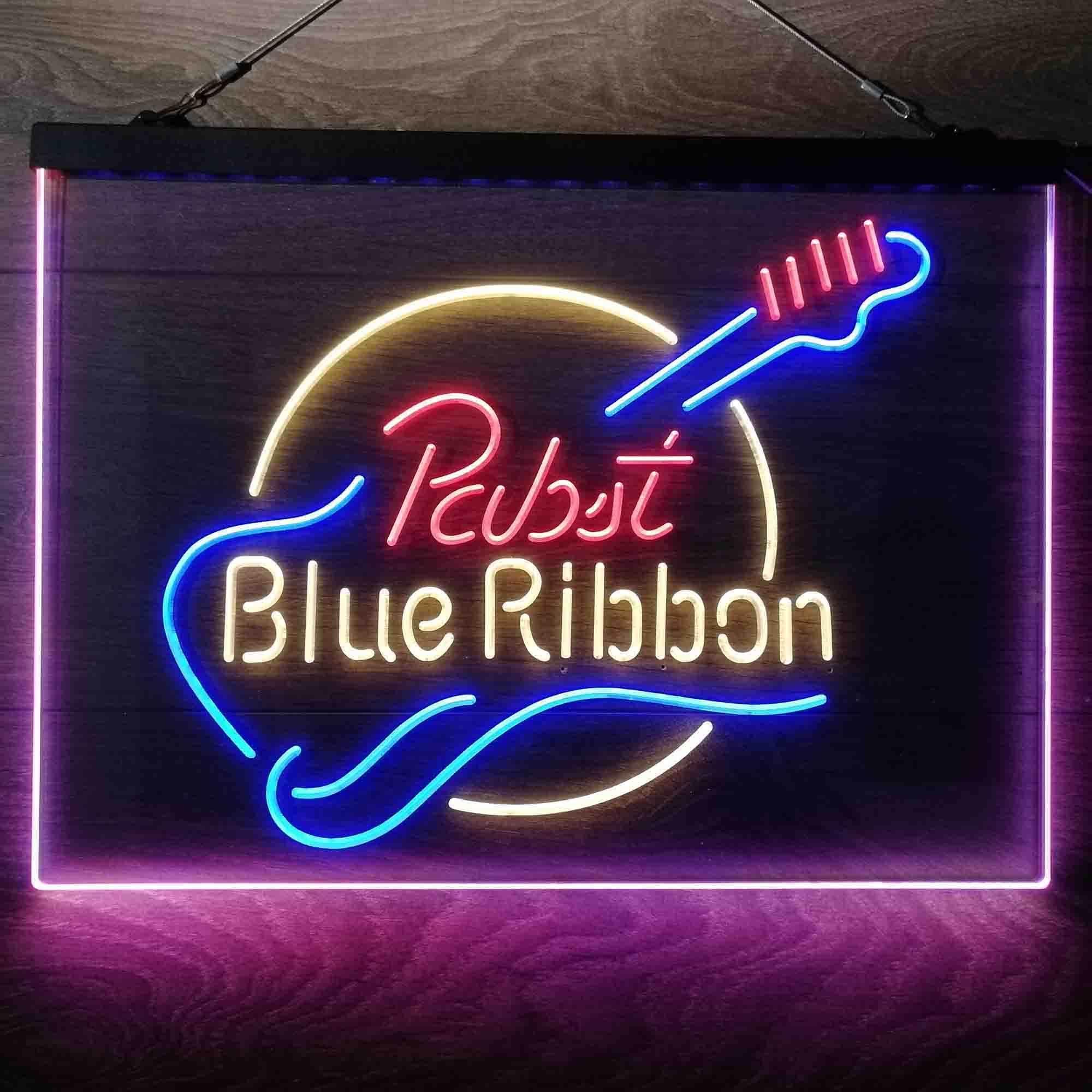 Pabst Blue Ribbon Guitar Neon 3-Color LED Sign