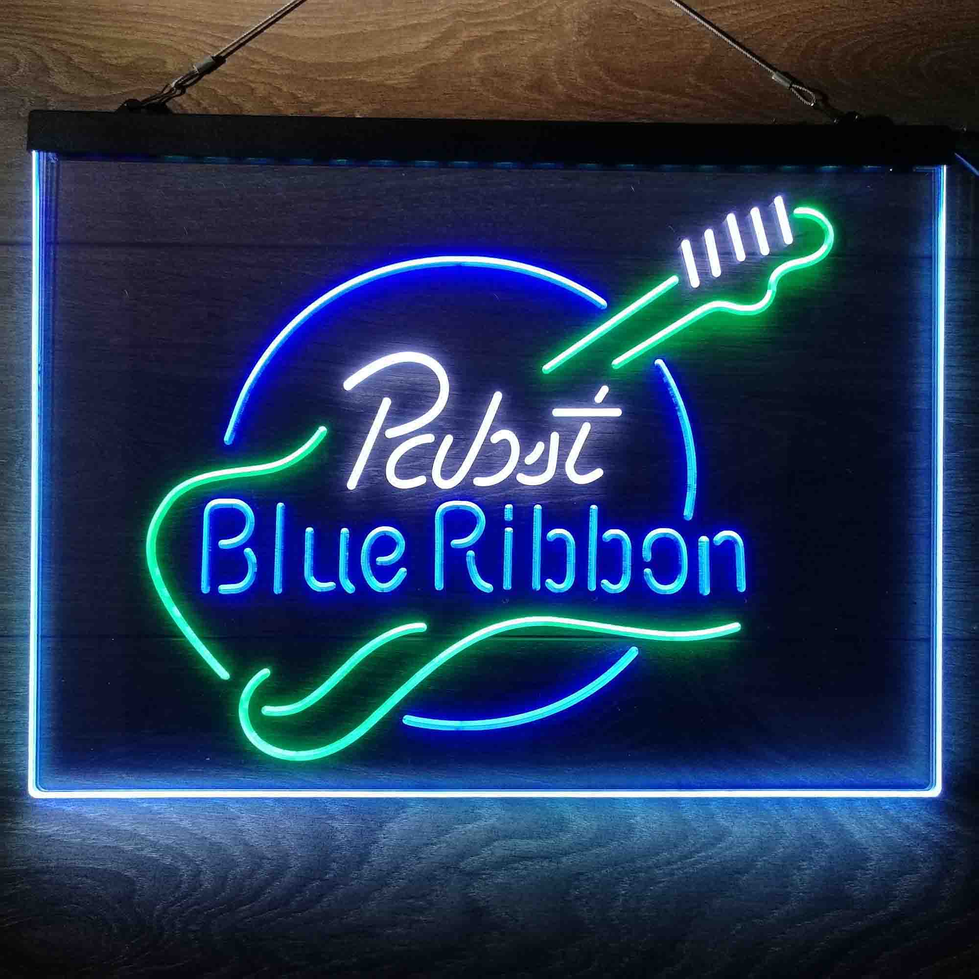 Pabst Blue Ribbon Guitar Neon 3-Color LED Sign