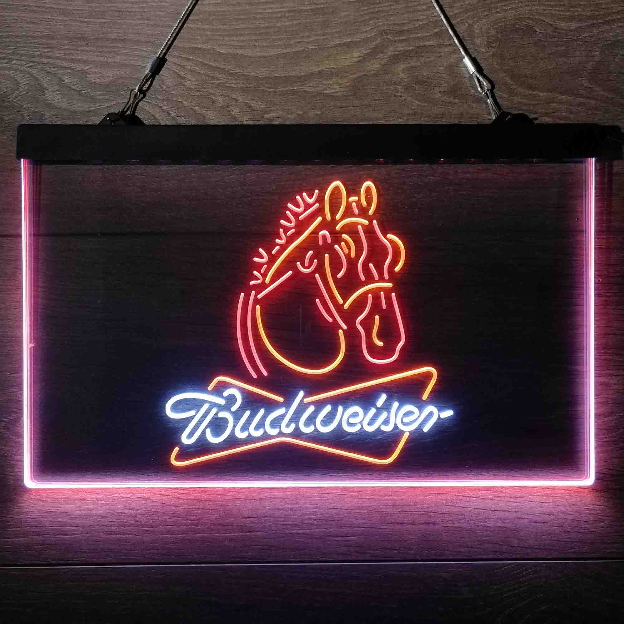 Budweiser Clydesdale Horse Head Neon 3-Color LED Sign