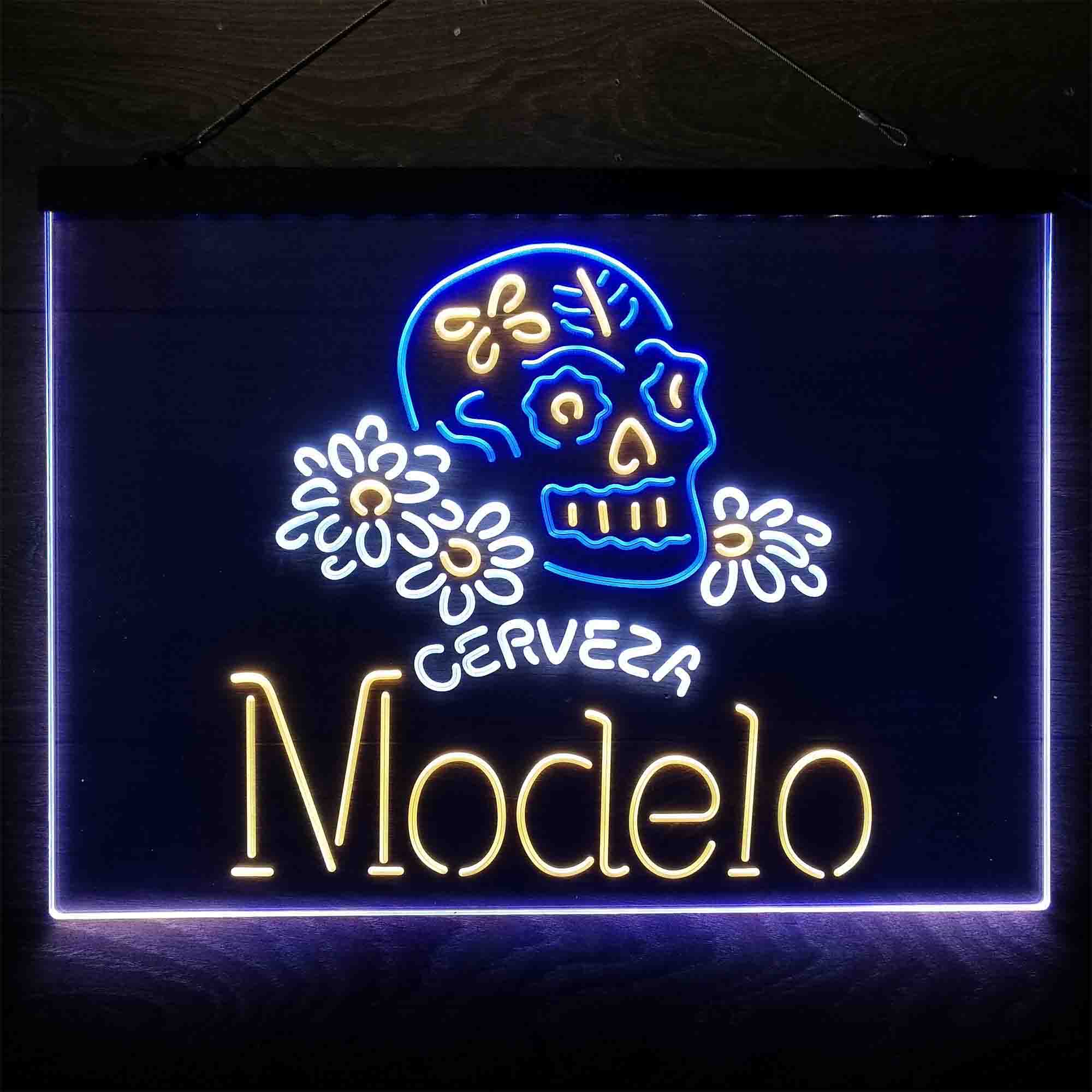 Cerveza Modelo Skull  Neon 3-Color LED Sign