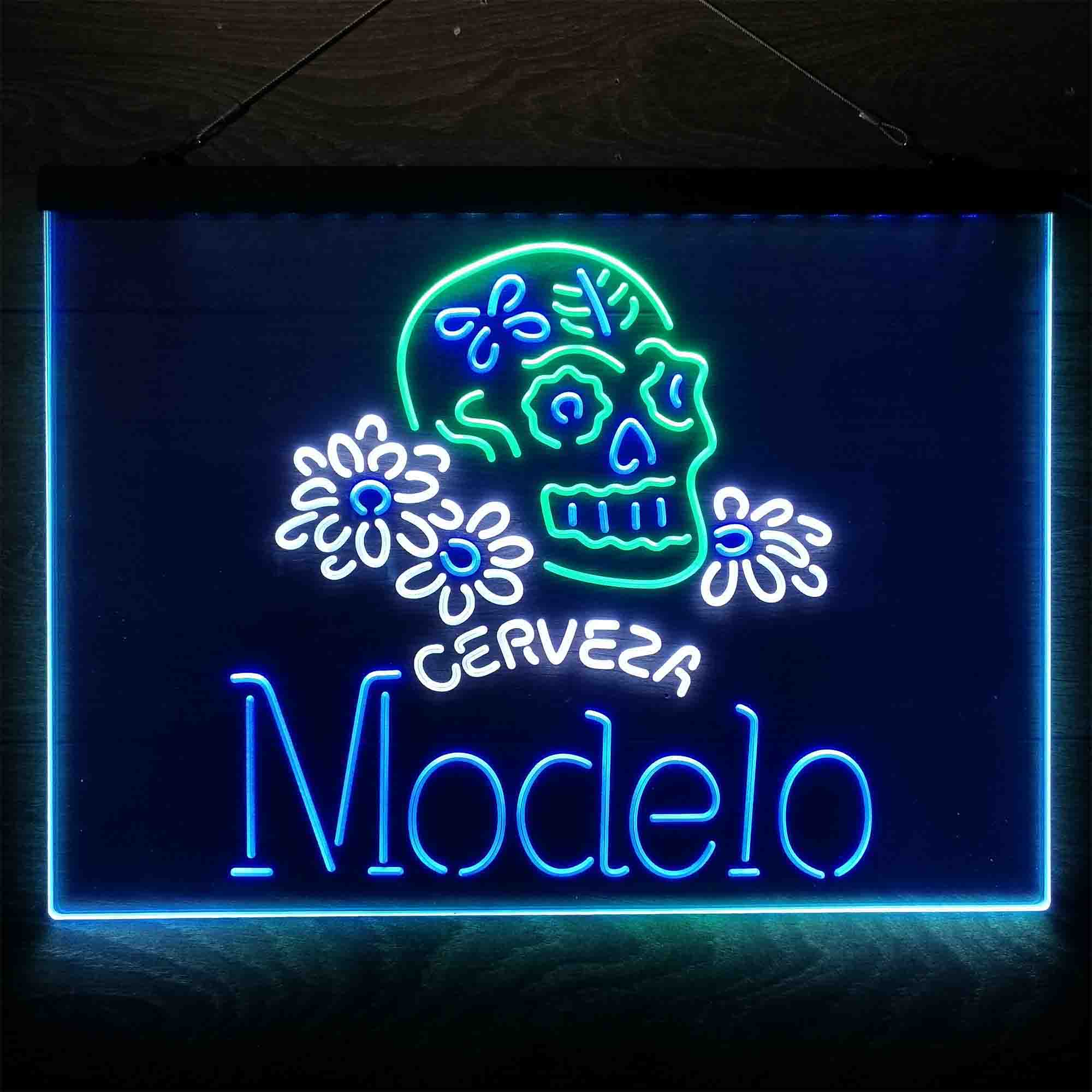 Cerveza Modelo Skull  Neon 3-Color LED Sign