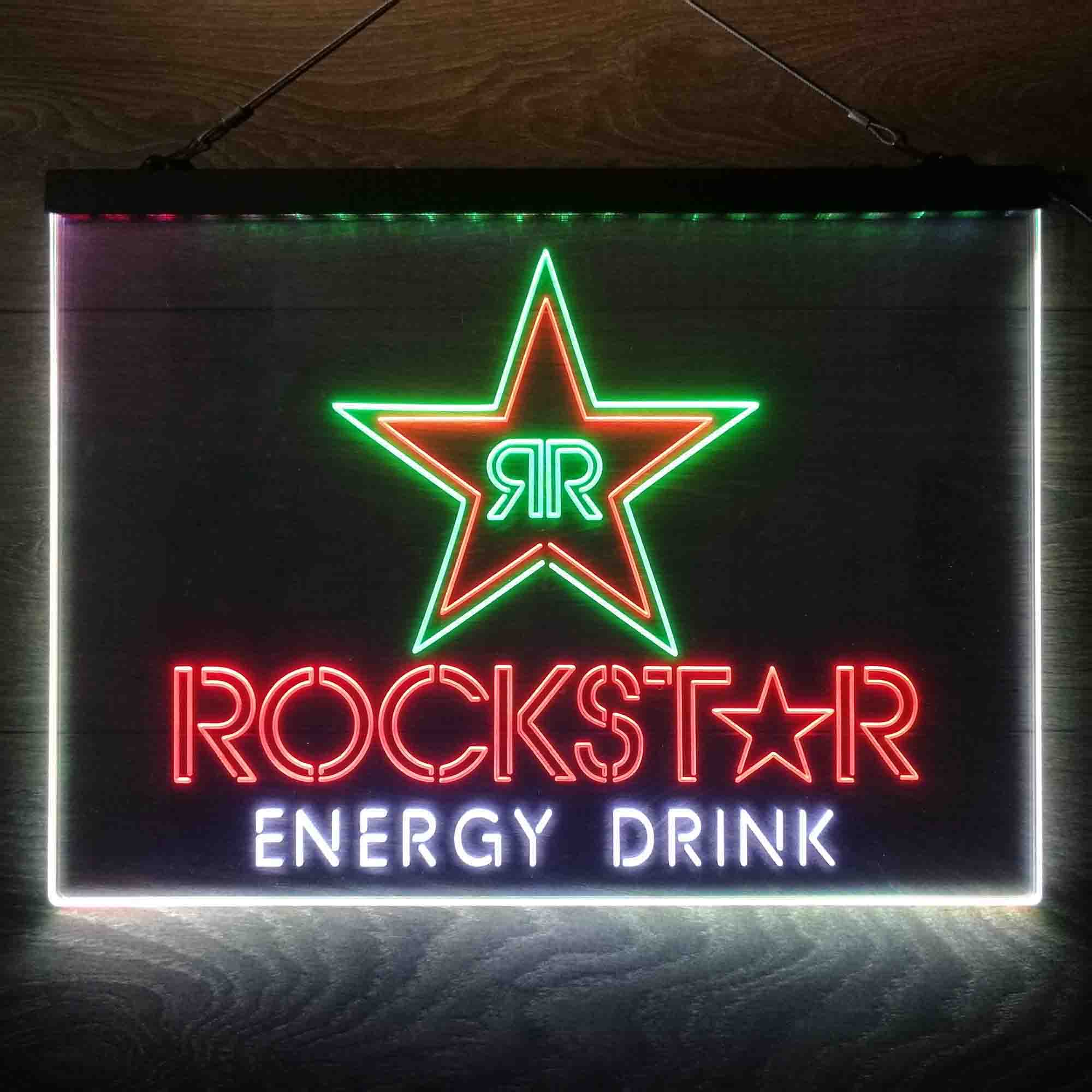 Rockstar Energy Drink Double Star Neon 3-Color LED Sign Neon 3-Color LED Sign