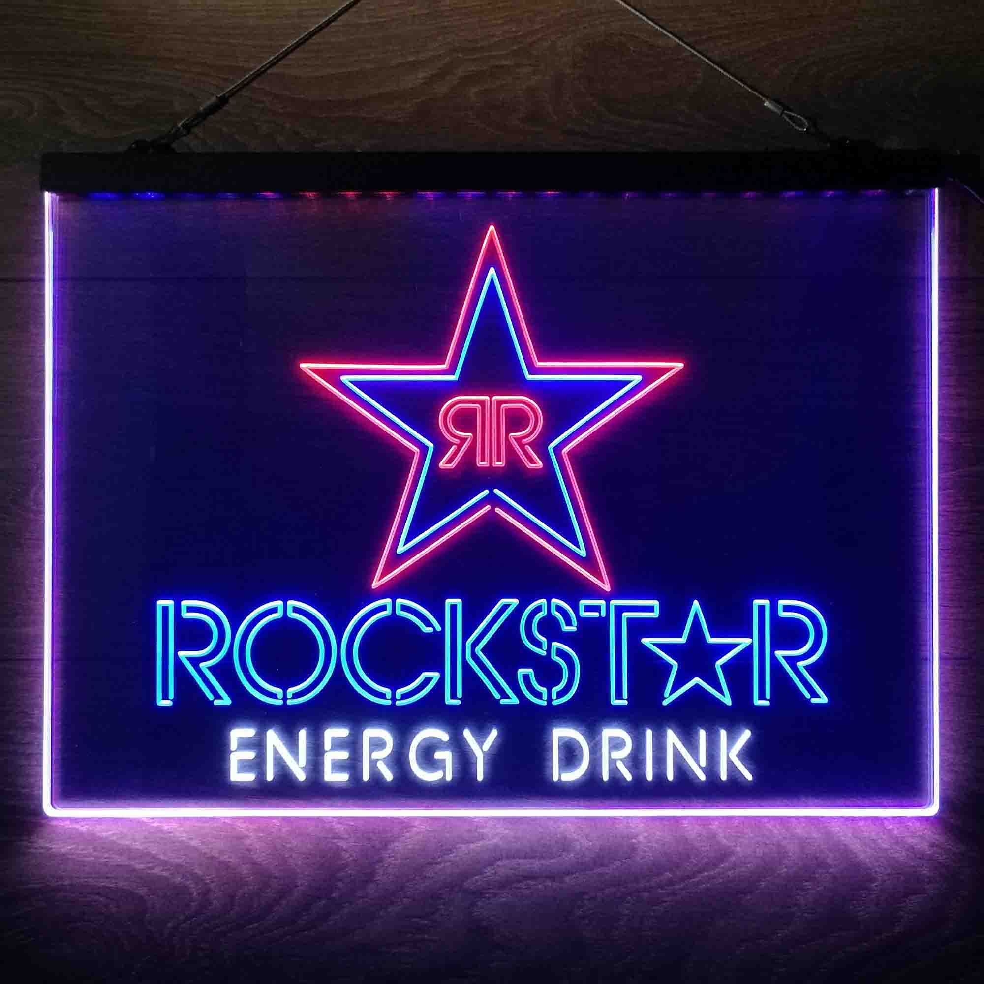 Rockstar Energy Drink Double Star  Neon 3-Color LED Sign