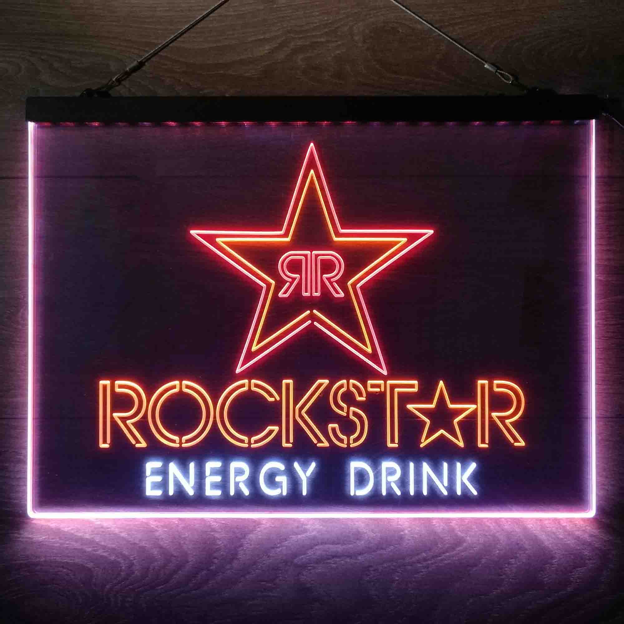 Rockstar Energy Drink Double Star  Neon 3-Color LED Sign