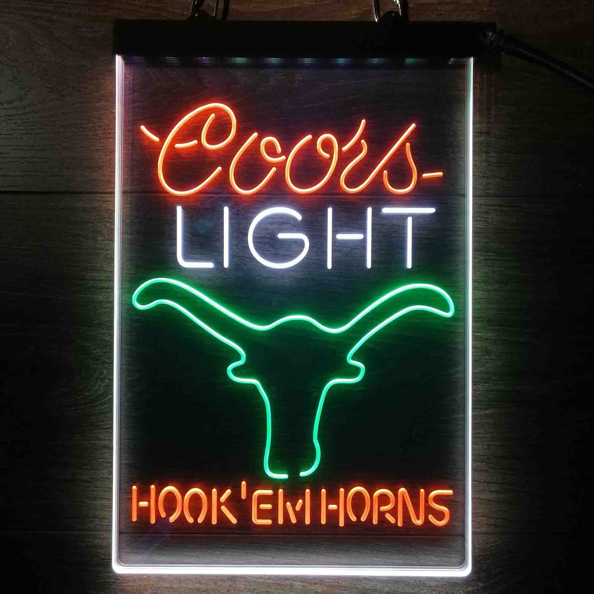 Hook em Horns Coors Light Neon LED Sign 3 Colors