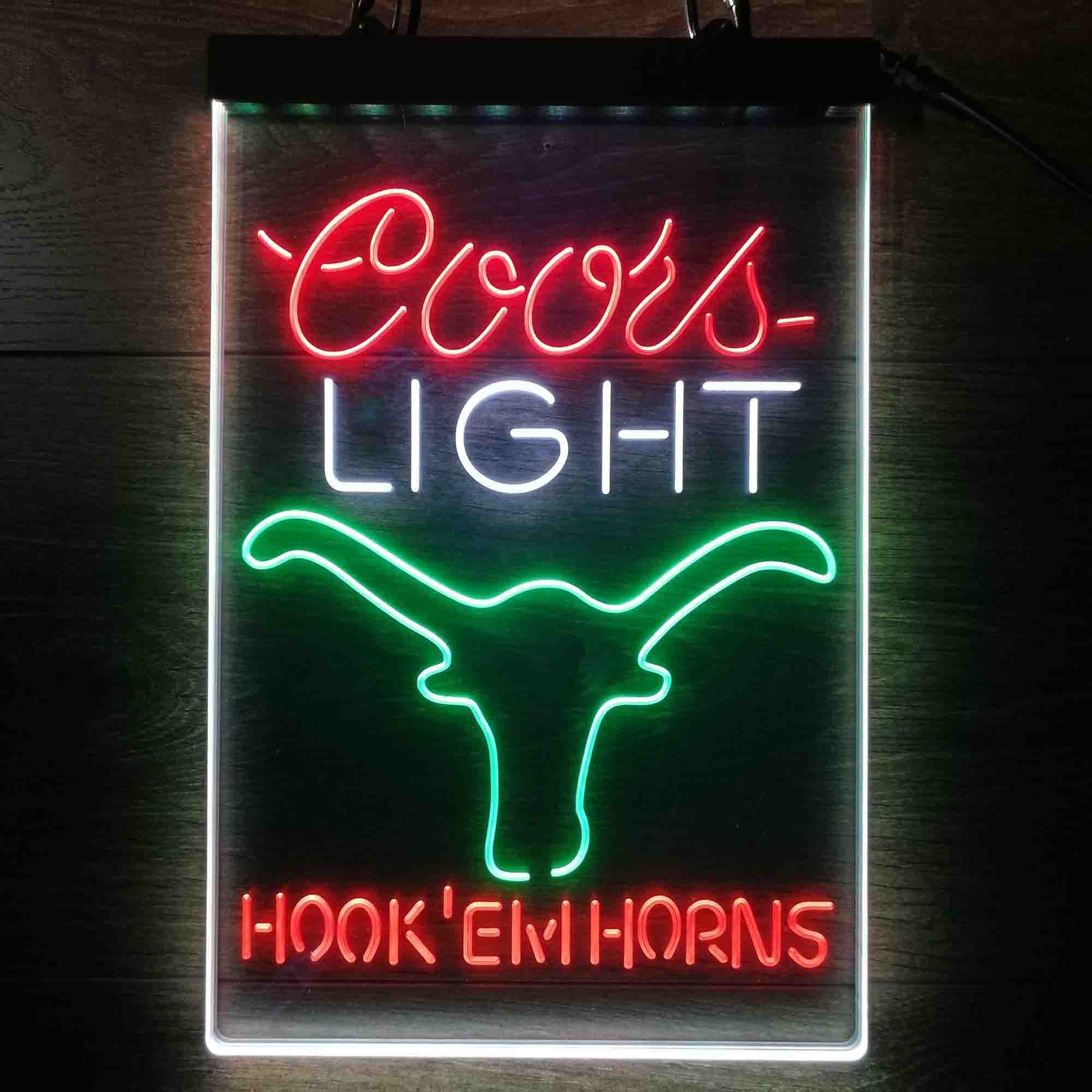 Hook em Horns Coors Light Neon LED Sign 3 Colors