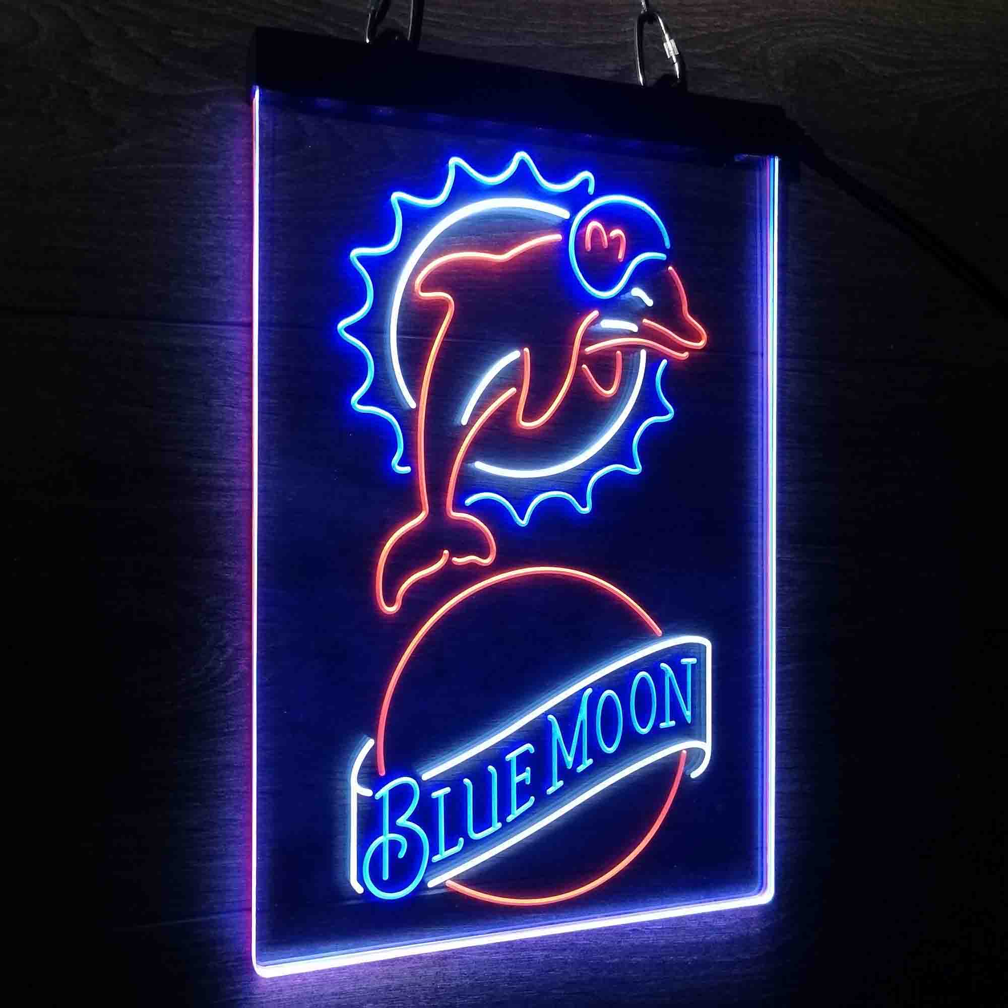 Miami Dolphins Blue Moon Bar Neon LED Sign 3 Colors
