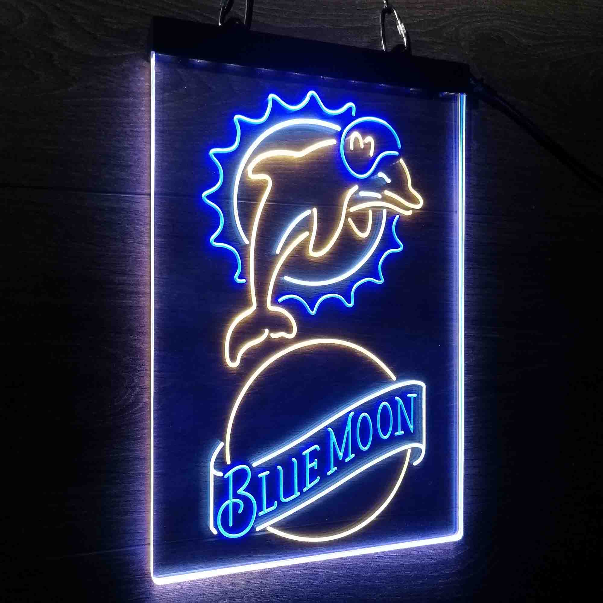 Miami Dolphins Blue Moon Bar Neon LED Sign 3 Colors