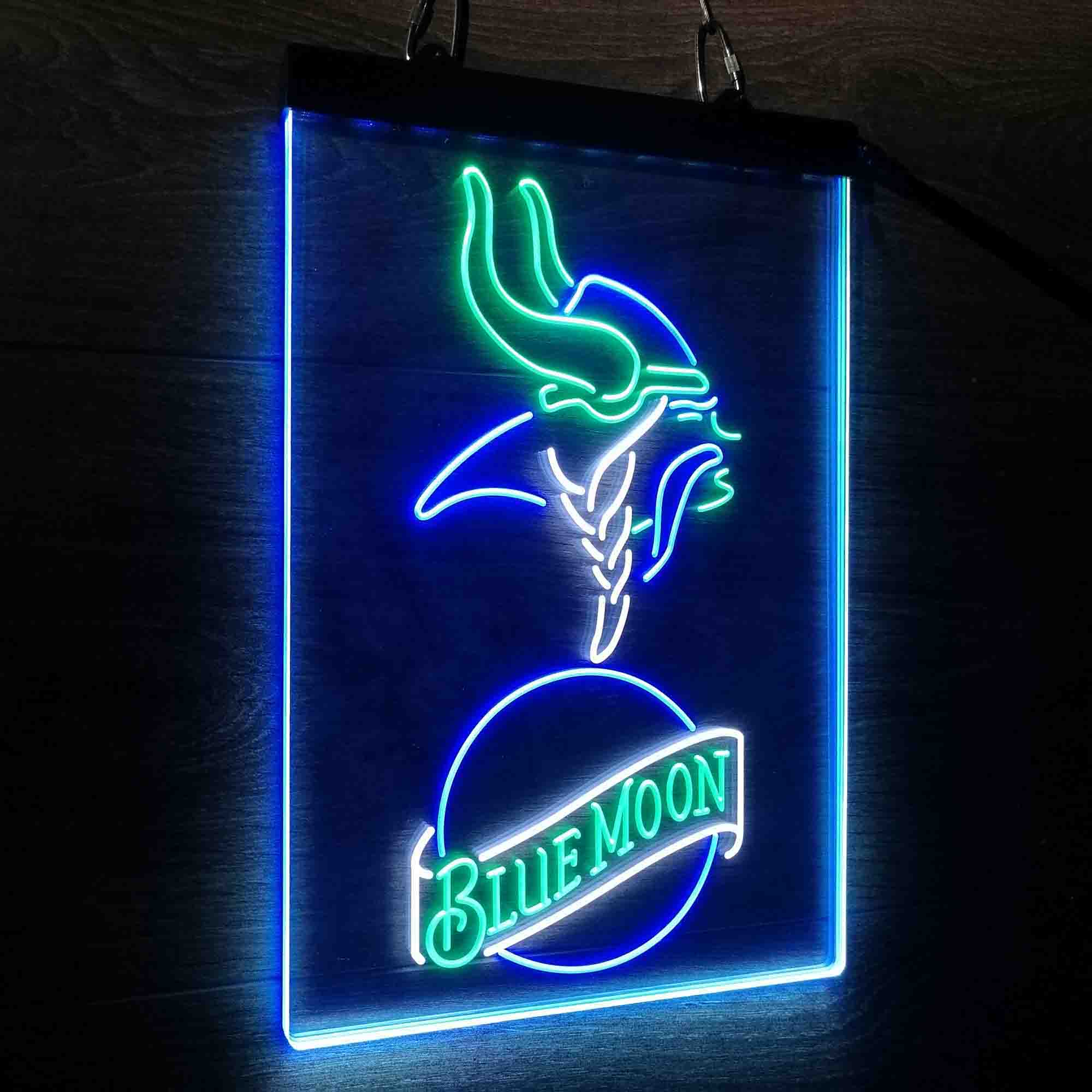 Minnesota Vikings Blue Moon Bar Neon LED Sign 3 Colors