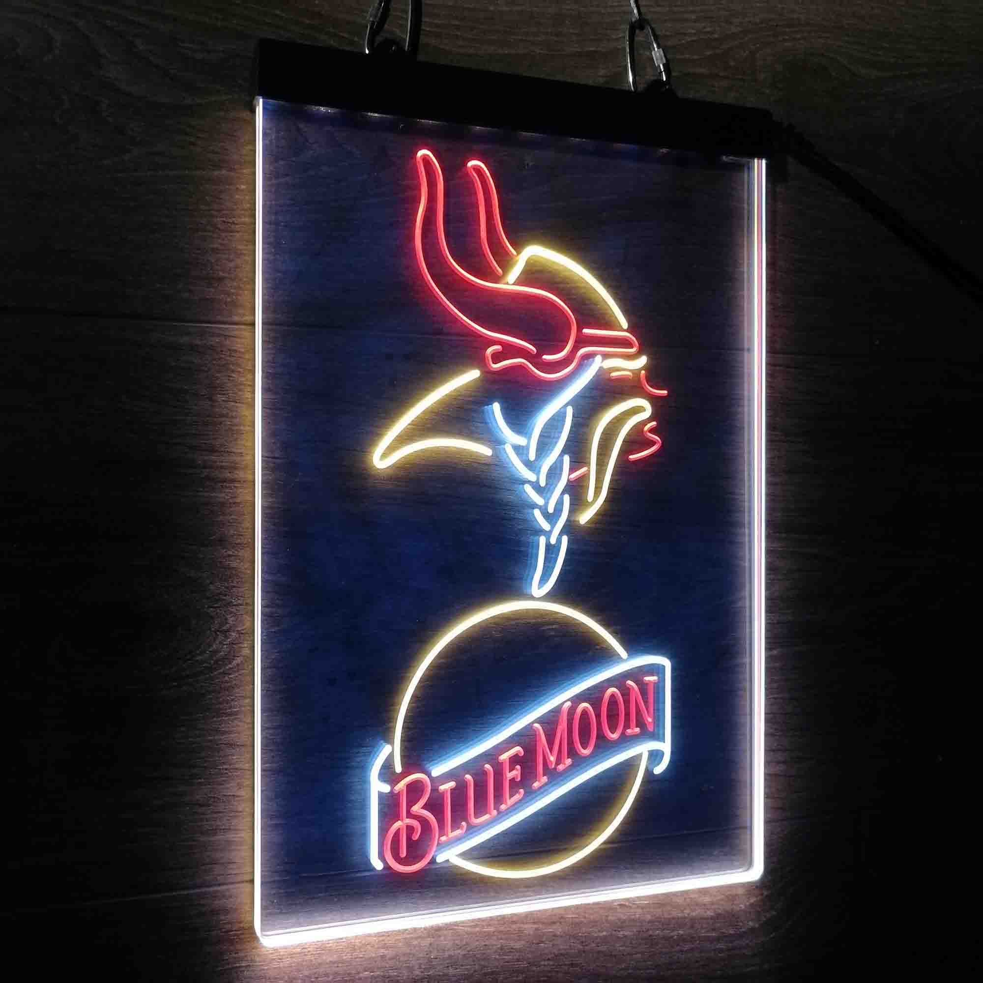 Minnesota Vikings Blue Moon Bar Neon LED Sign 3 Colors