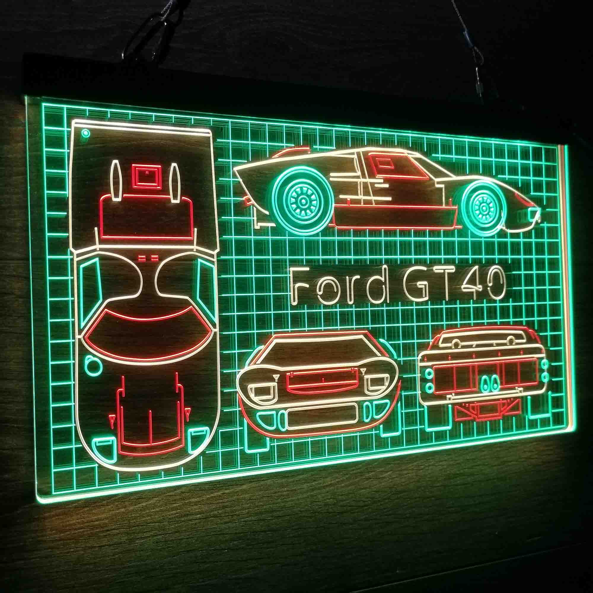 Custom Ford GT40 Car Garage Blueprint Neon LED Sign 3 Colors
