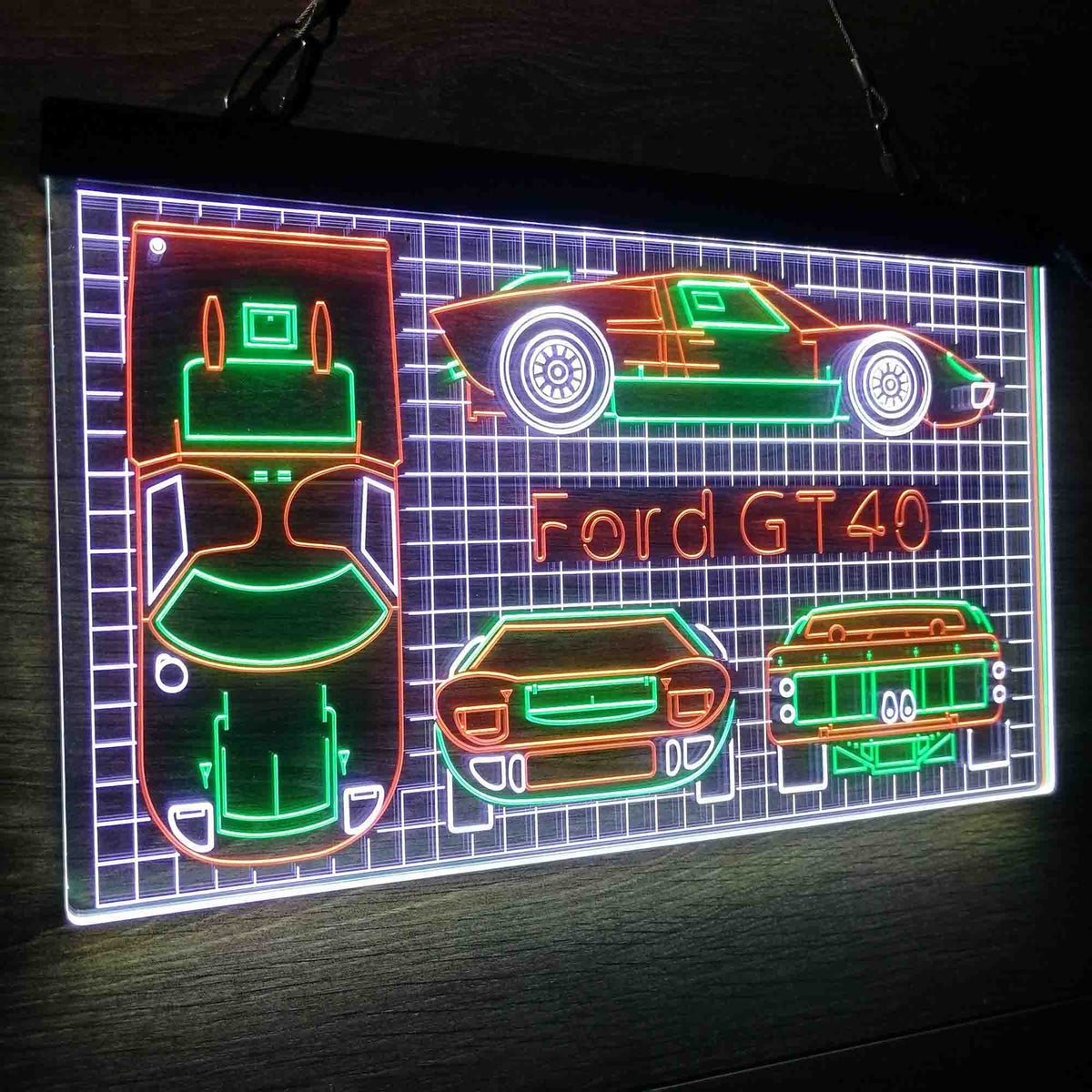 Custom Ford GT40 Car Garage Blueprint Neon LED Sign For Sale | Pro LED Sign