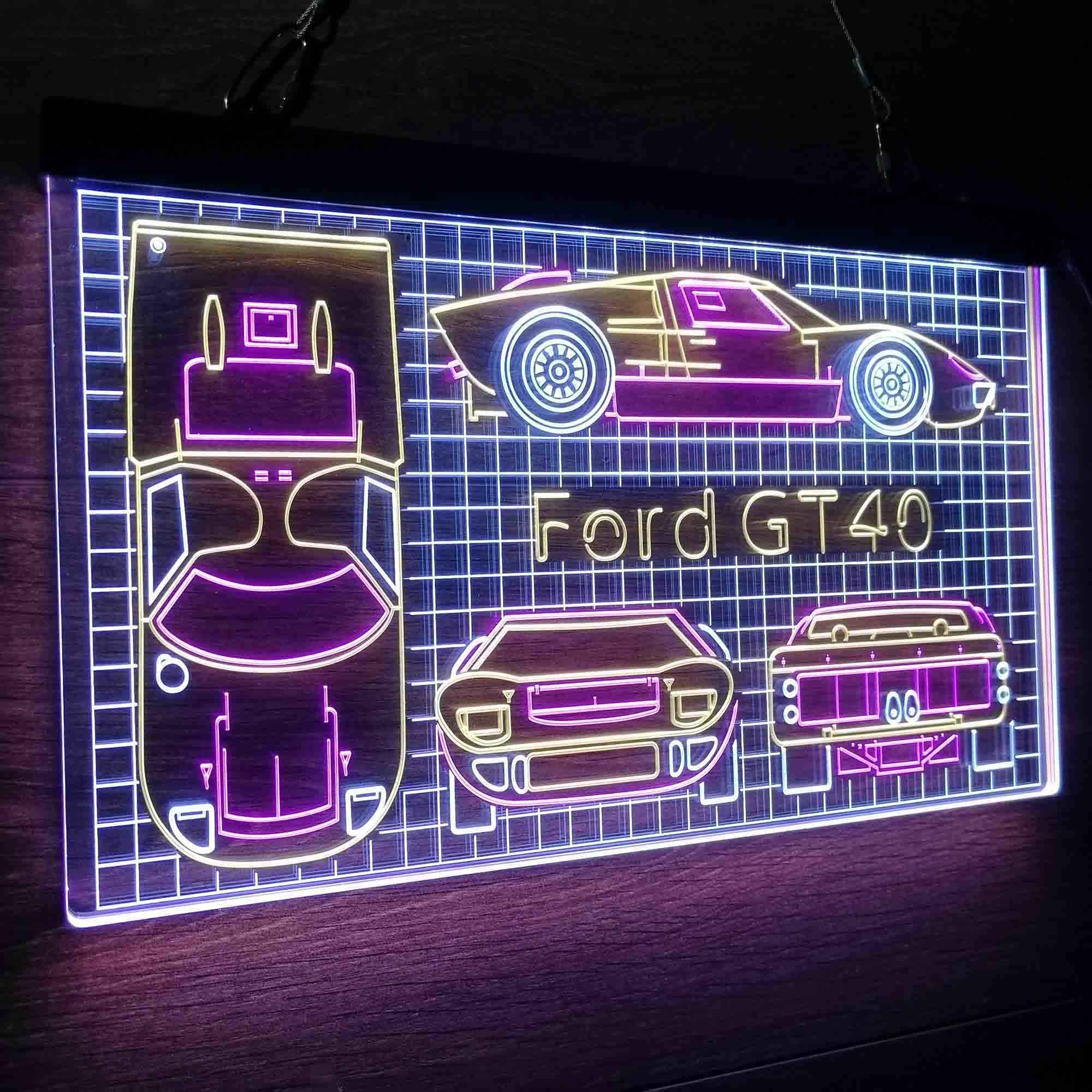 Custom Ford GT40 Car Garage Blueprint Neon LED Sign 3 Colors