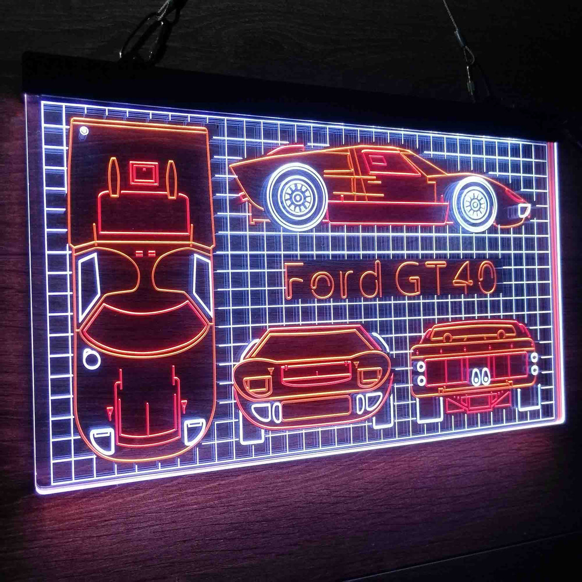 Custom Ford GT40 Car Garage Blueprint Neon LED Sign For Sale | Pro LED Sign