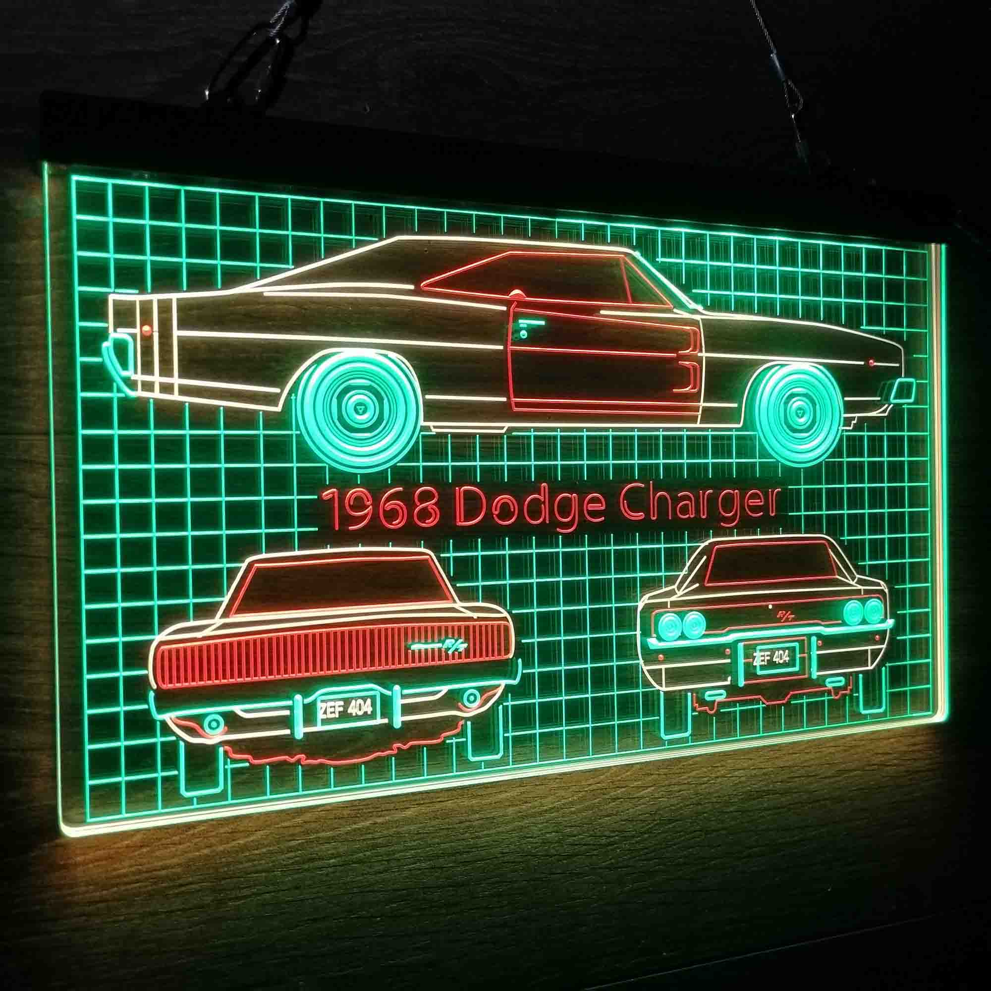 Custom 1968 Dodge Car Garage Blueprint Neon LED Sign 3 Colors
