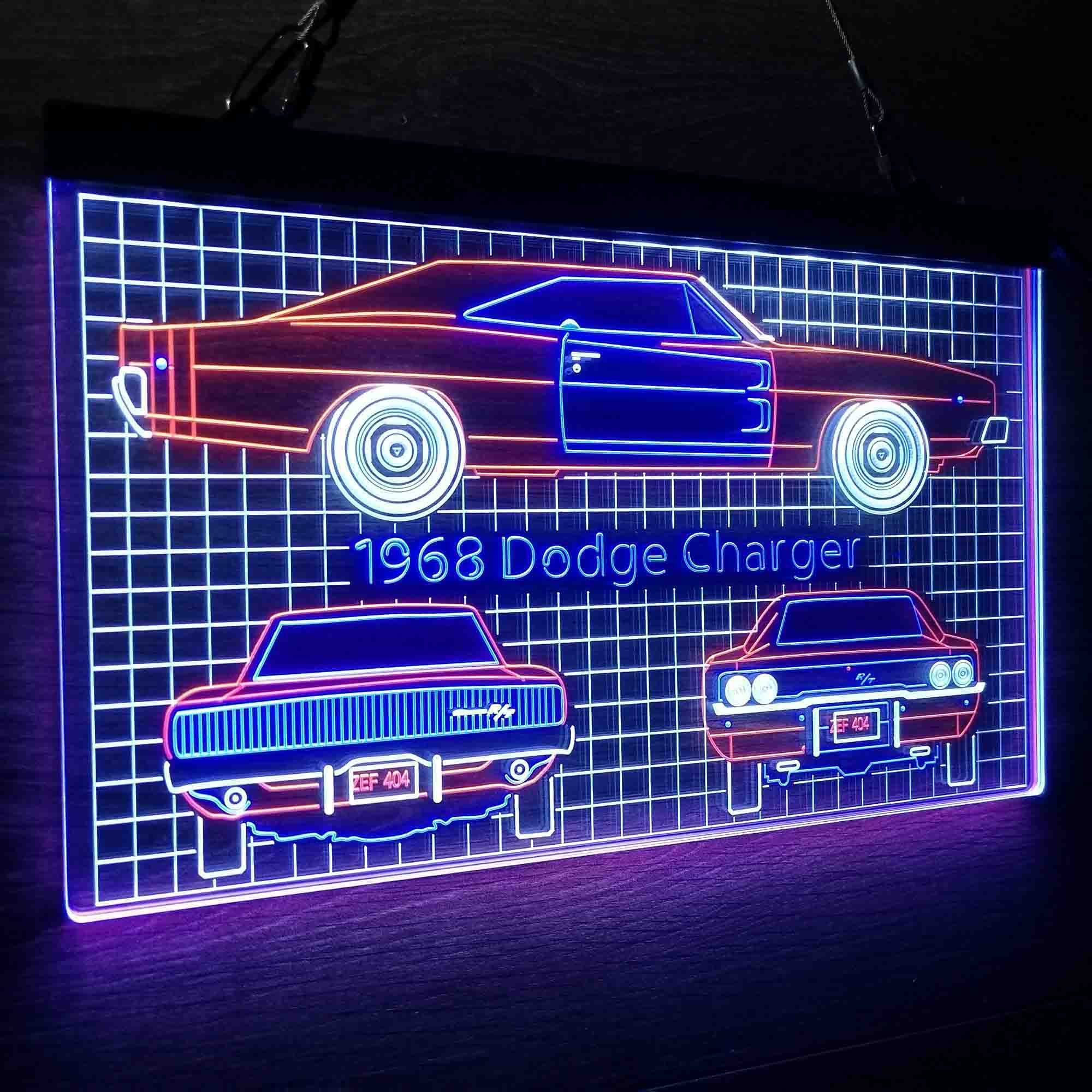 Custom 1968 Dodge Car Garage Blueprint Neon LED Sign For Sale | Pro LED ...