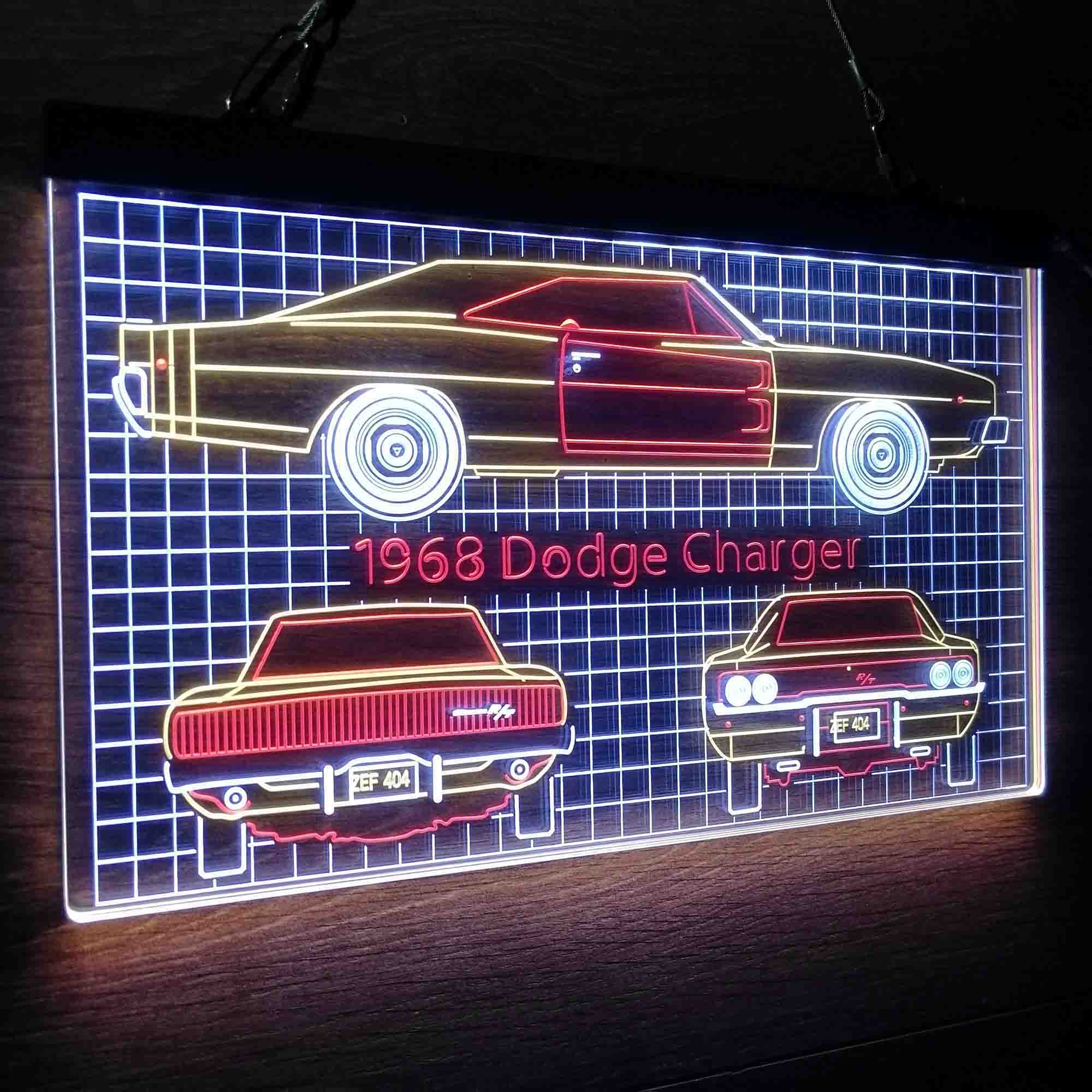 Custom 1968 Dodge Car Garage Blueprint Neon LED Sign 3 Colors