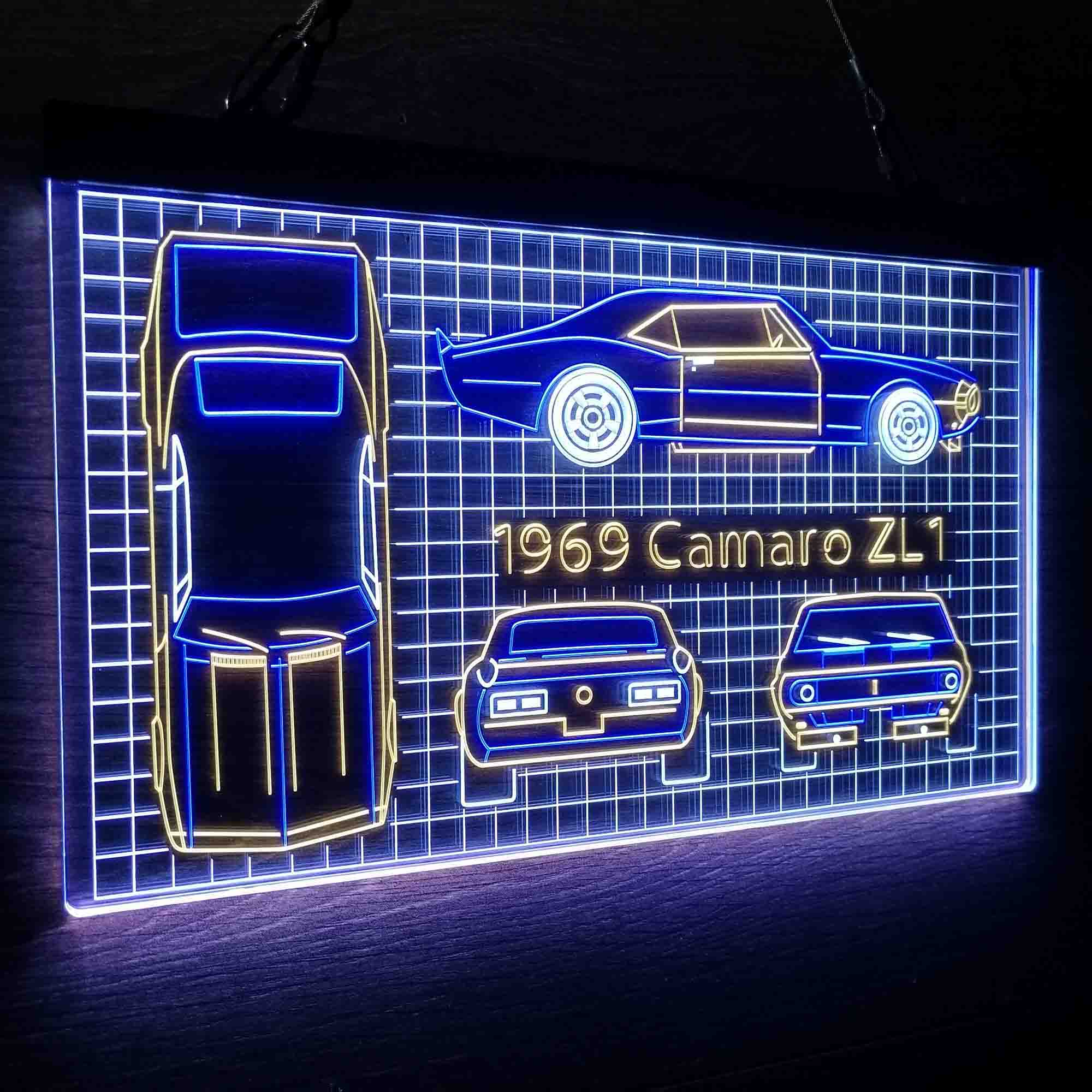 Custom Camero Car Garage Blueprint Neon LED Sign 3 Colors