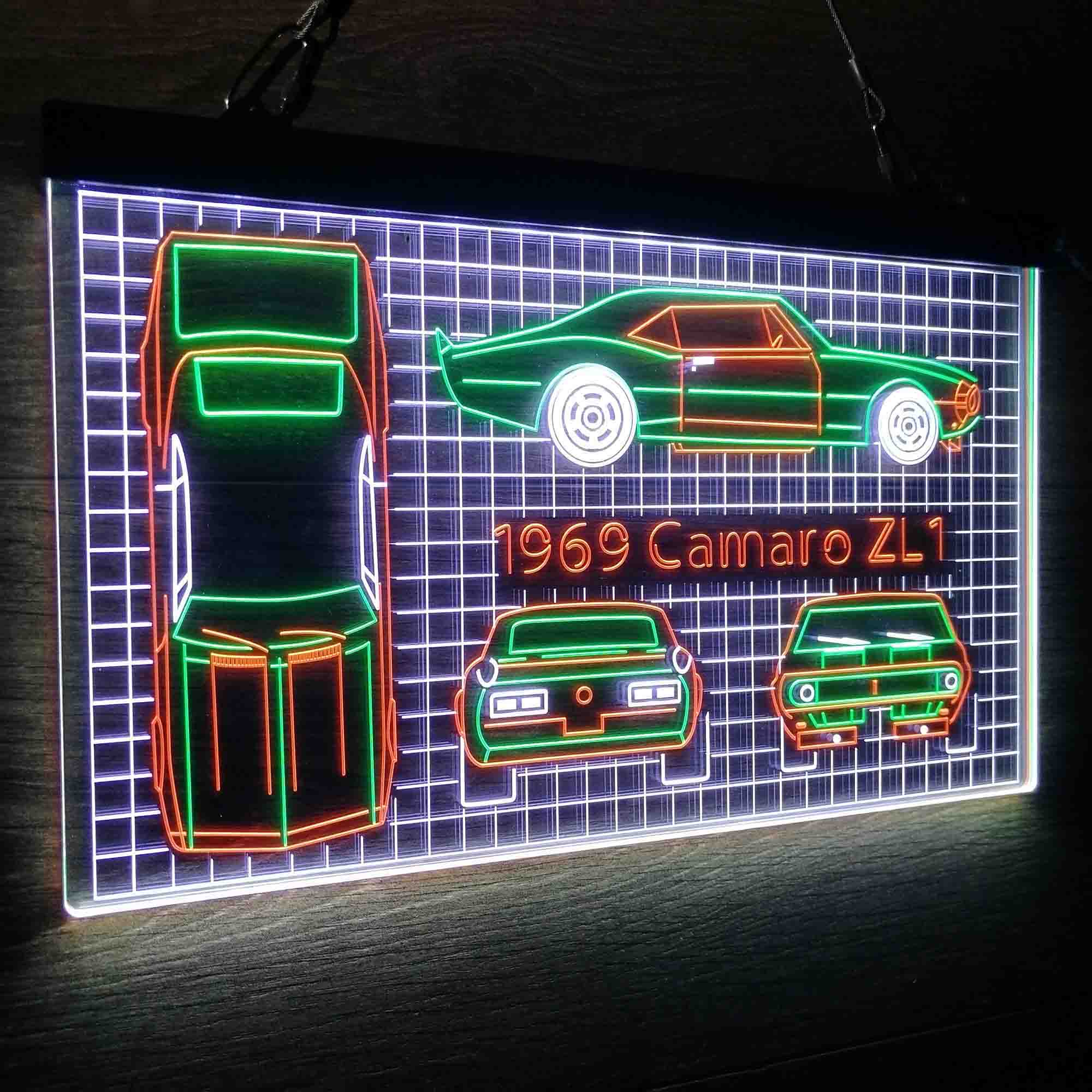 Custom Camero Car Garage Blueprint Neon LED Sign 3 Colors