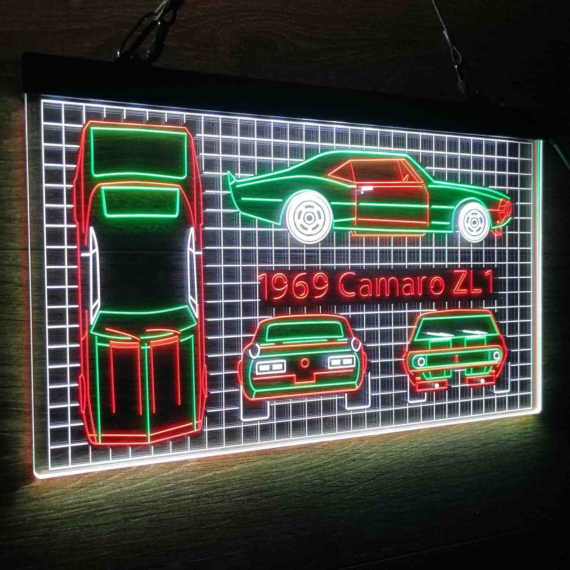 Custom Camero Car Garage Blueprint Neon LED Sign 3 Colors