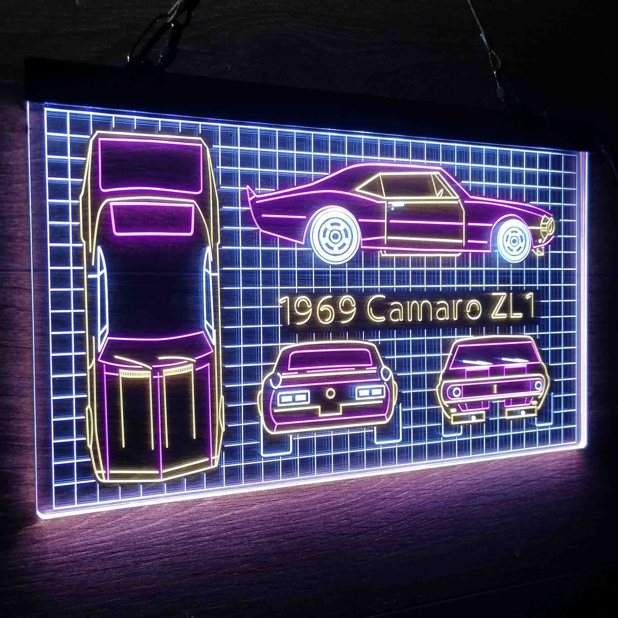 Custom Camero Car Garage Blueprint Neon LED Sign 3 Colors