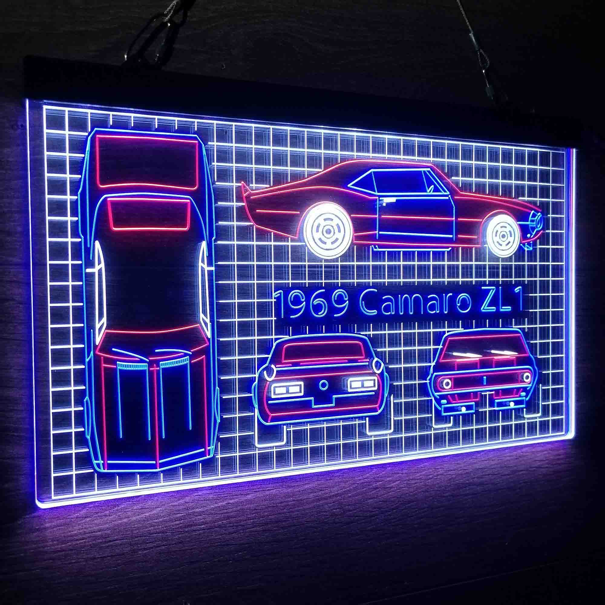 Custom Camero Car Garage Blueprint Neon LED Sign 3 Colors