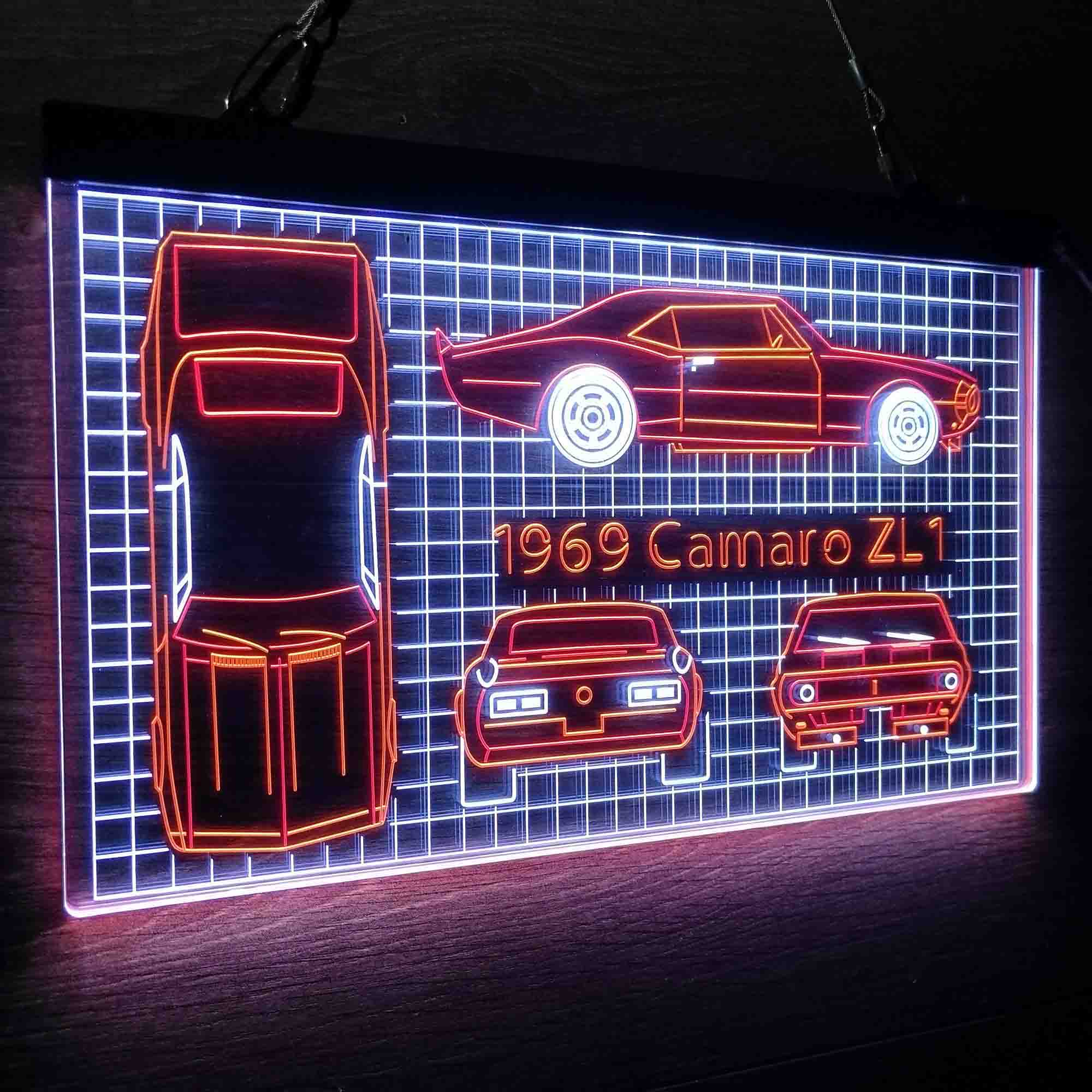 Custom Camero Car Garage Blueprint Neon LED Sign 3 Colors