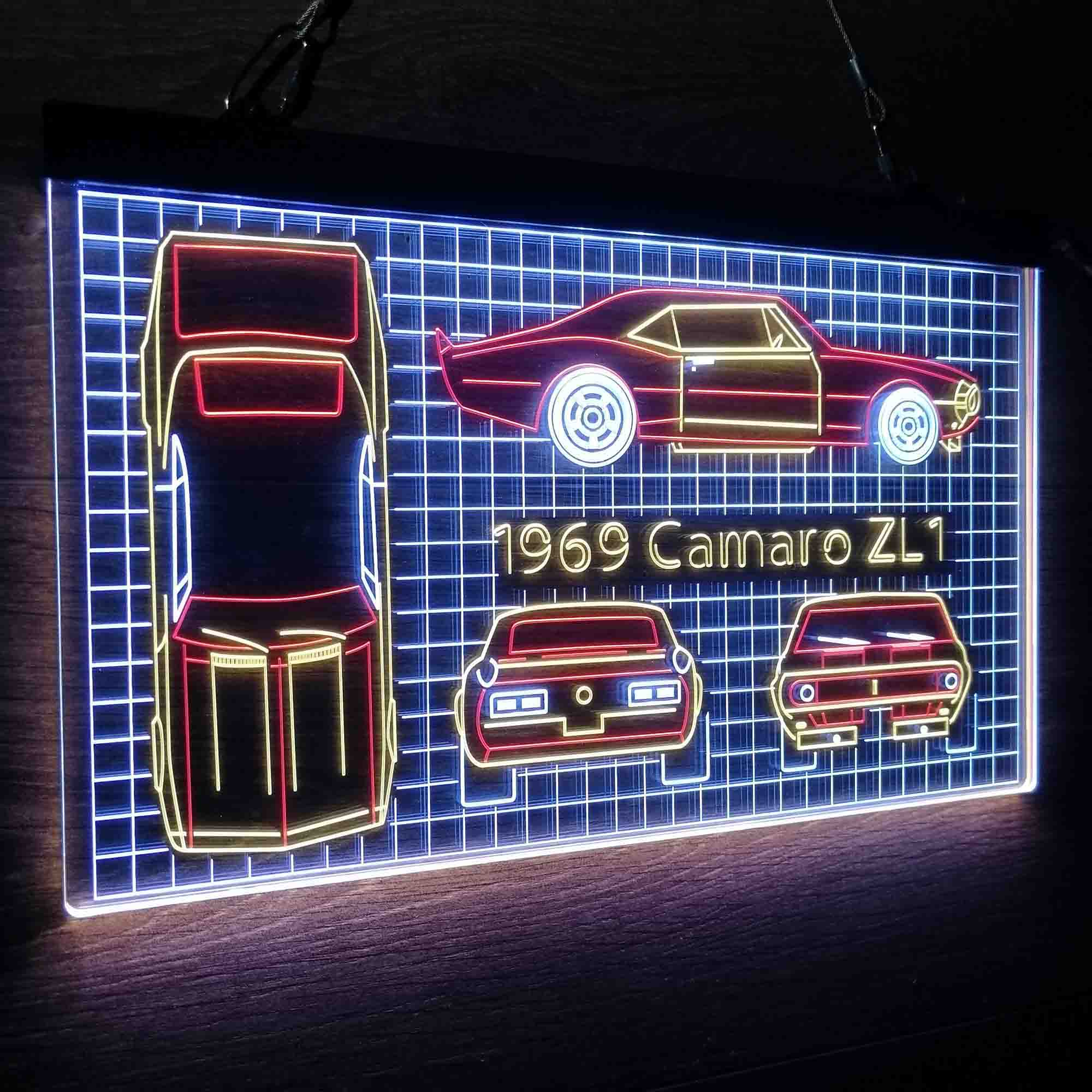 Custom Camero Car Garage Blueprint Neon LED Sign 3 Colors