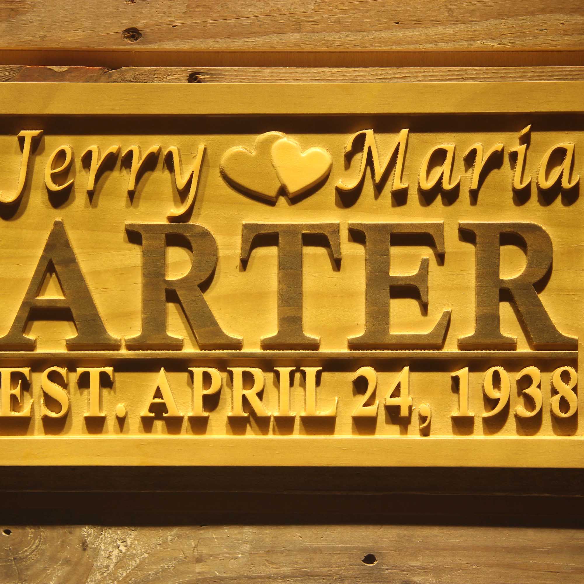 Personalized Double Heart I Love You Custom Wedding Gift Home Décor Last Name Established Gift Bar Beer Wooden Signs